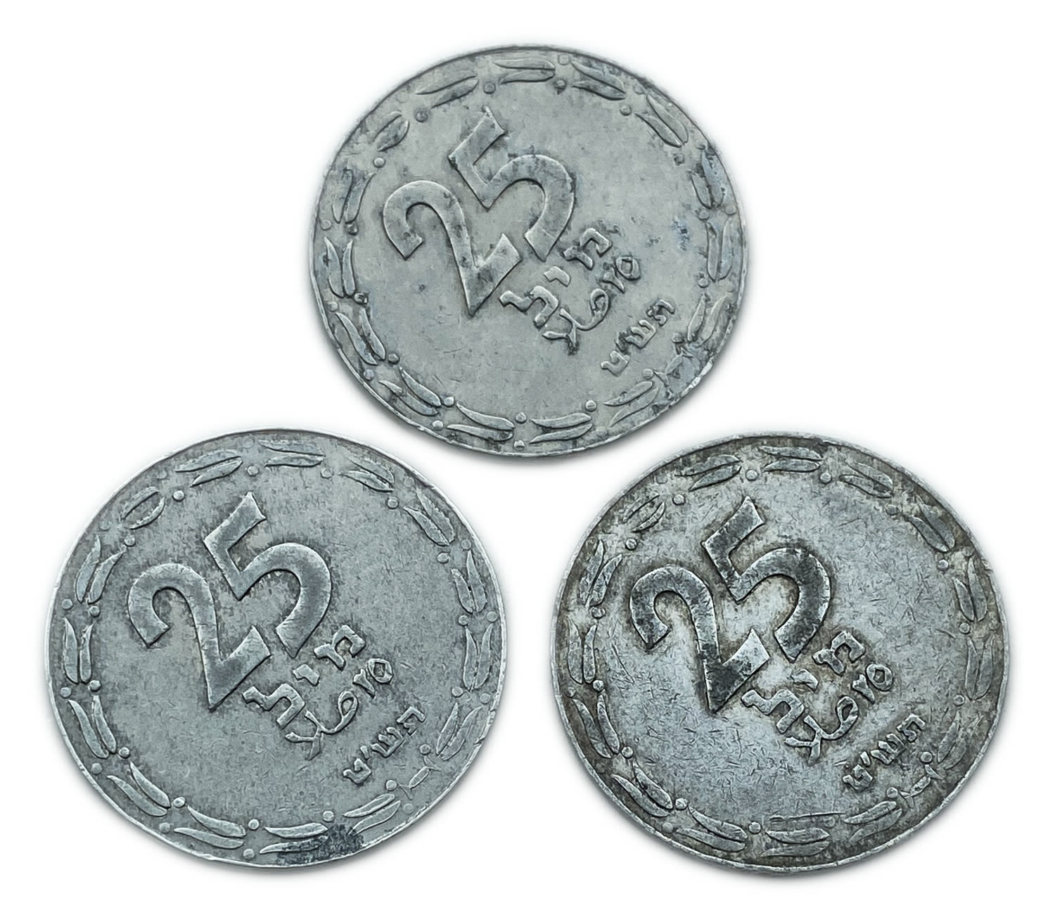 Israel - Lot of 3 coins 25 Mils 1949 - Open Link - Minting Error - Rotated 45 degrees to the Left
... - 1 0