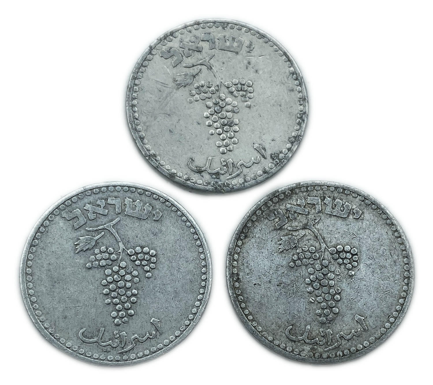 Israel - Lot of 3 coins 25 Mils 1949 - Open Link - Minting Error - Rotated 45 degrees to the Left
... - 1 1