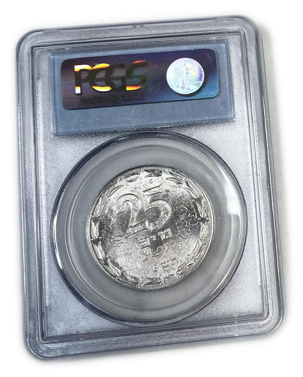 Israel - 25 Mils 1949 - Close Link - PCGS MS62
After the establishment of the state in 1948, and ... - 1 3