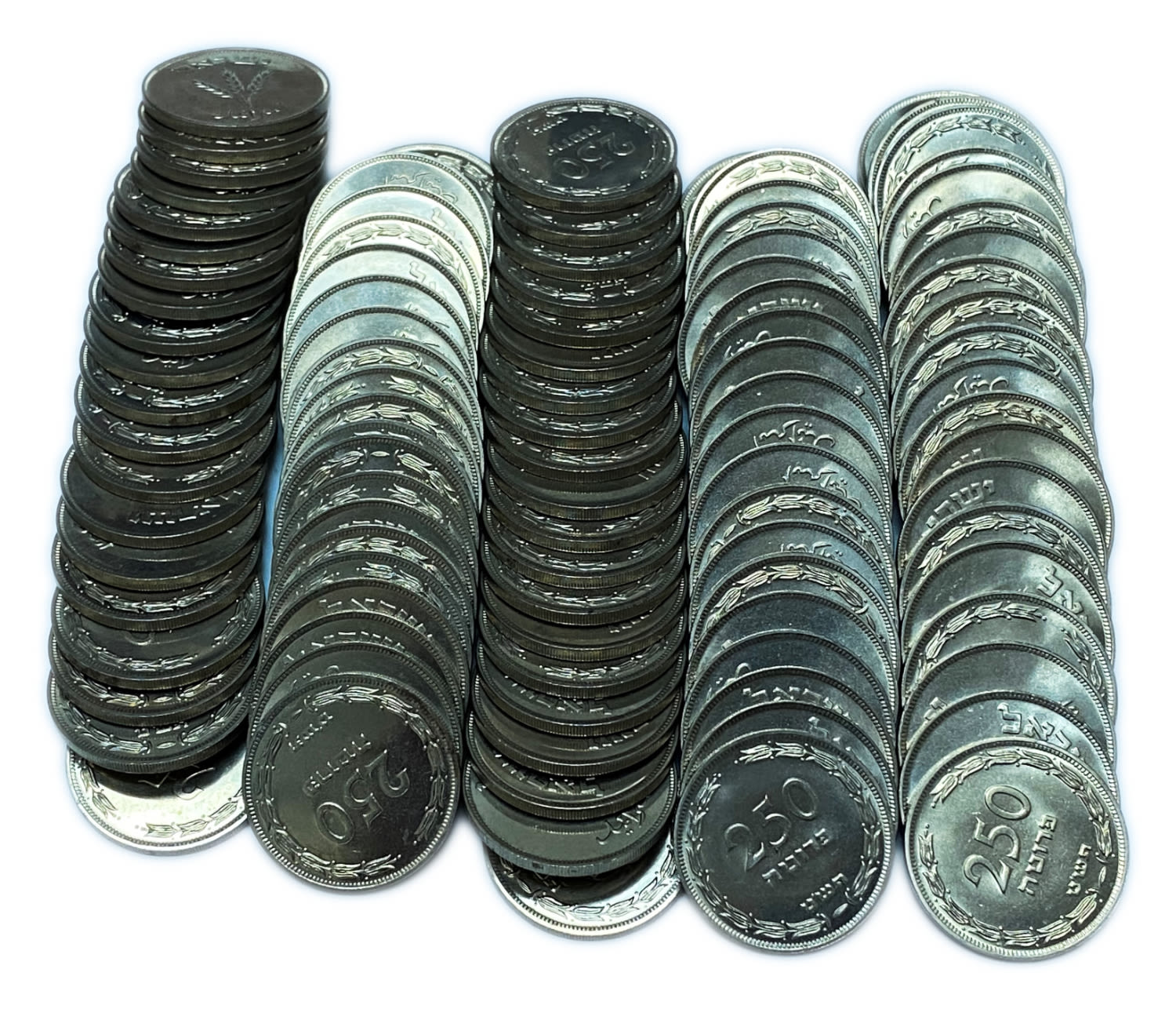 Israel - Lot of 100 coins 250 Pruta 1949 - "Without Pearl" - UNC
Face: The words "250 Pruta" and ... - 1 0