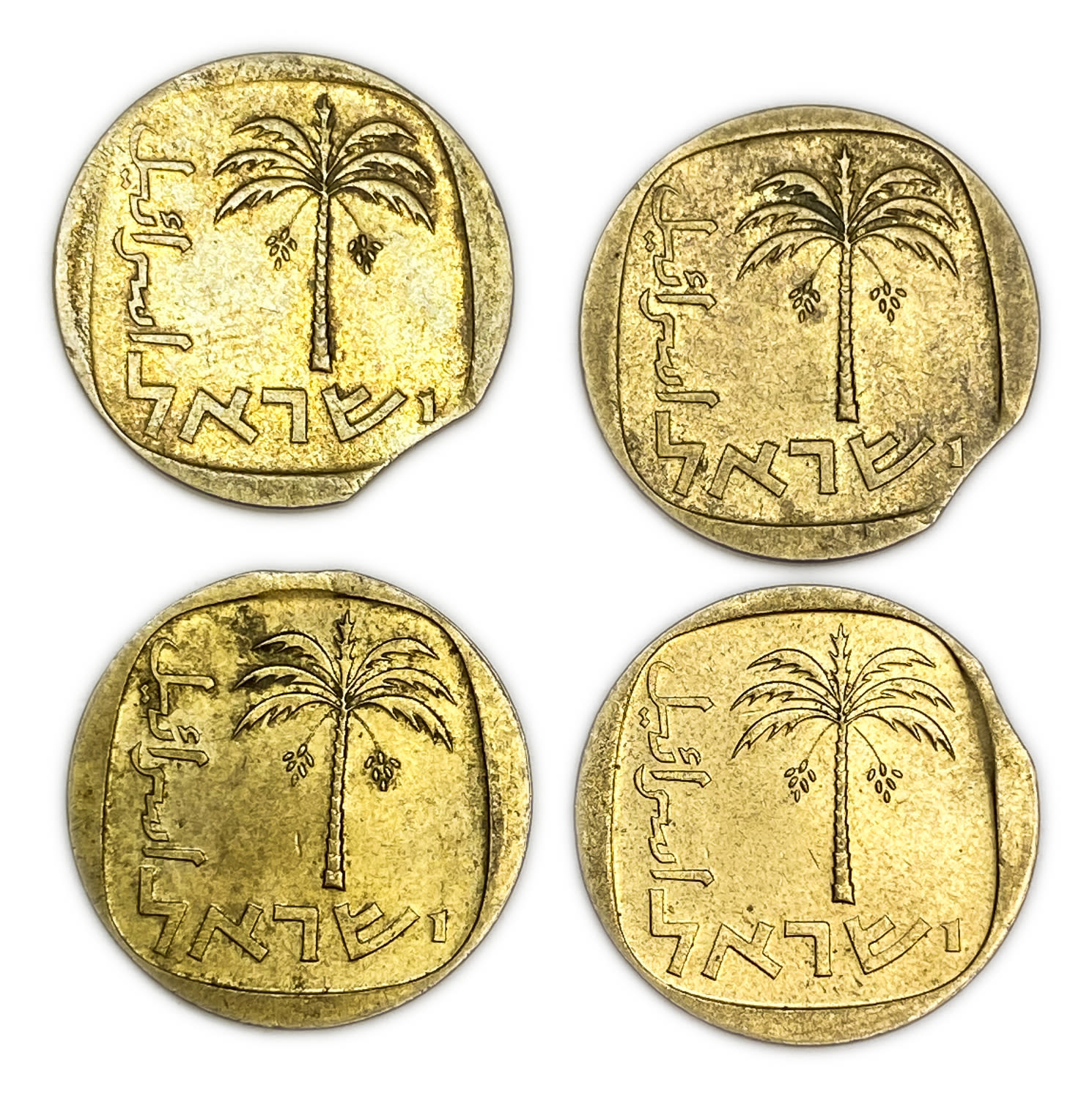 Israel - Lot of 4 coins of 10 Agorot 1974 - Minting Error - Clip Die
On January 1, 1960, the new ... - 1 1