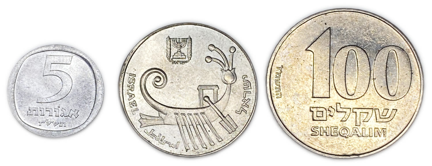 Israel - Lot of 3 coins, 5 Agorot 1977, 10 Shekels 1985, 100 Shekels 1984 - Minting errors
5 ... - 1 1