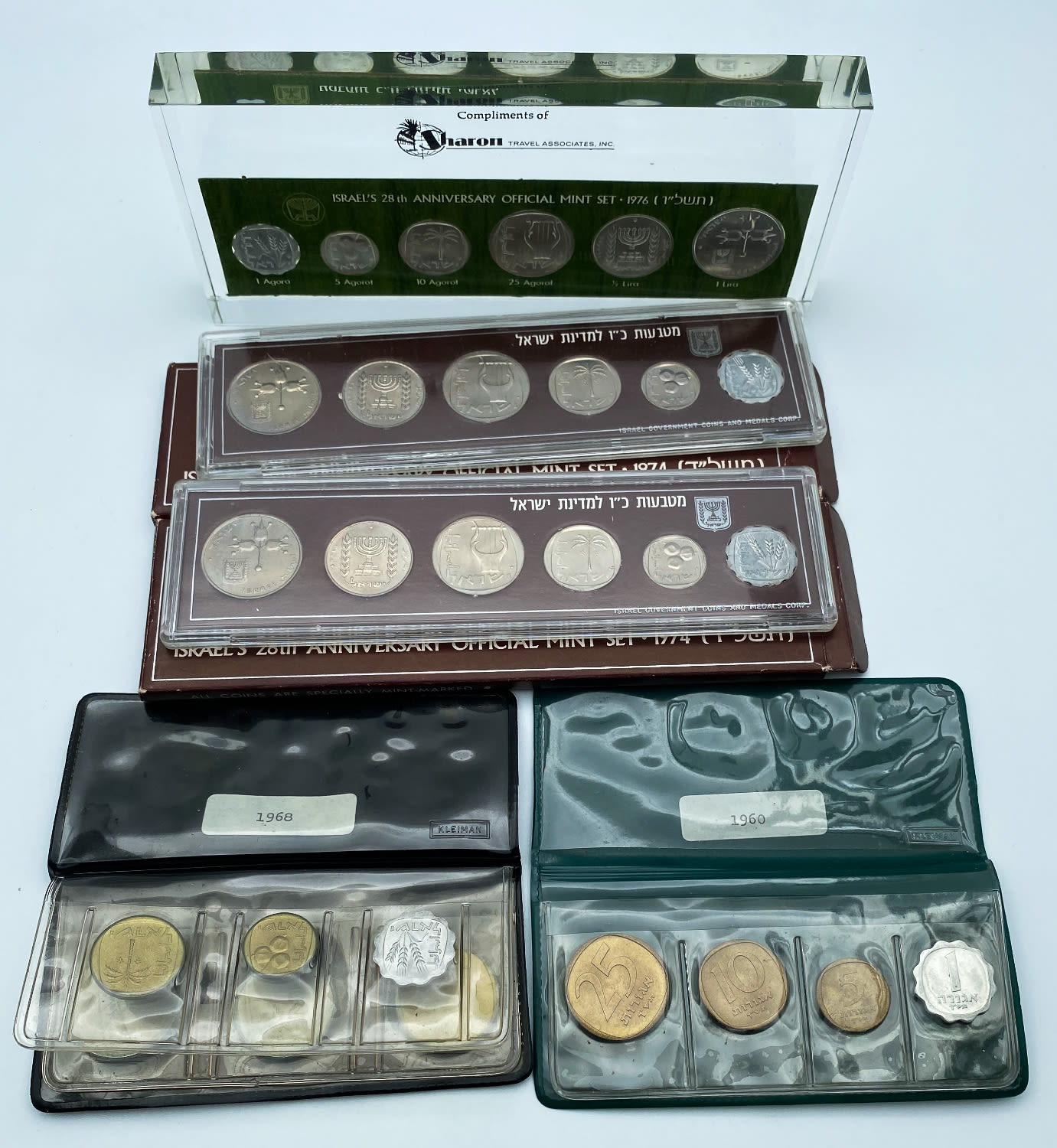 Israel - Lot of 5 sets of coins of the State of Israel from the Lira series, 1960, 1968, 1974, 1976 - 1 1