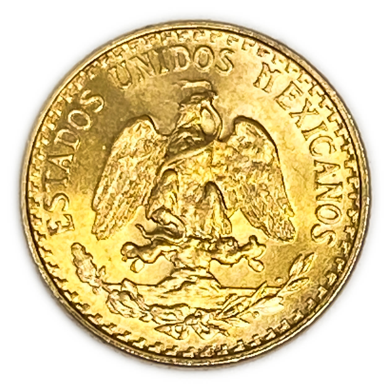 Mwxico - 2 Pesos 1945 - Gold 900, 1.66g, 13mm
Obverse
Mexican eagle eating a snake on ... - 1 1