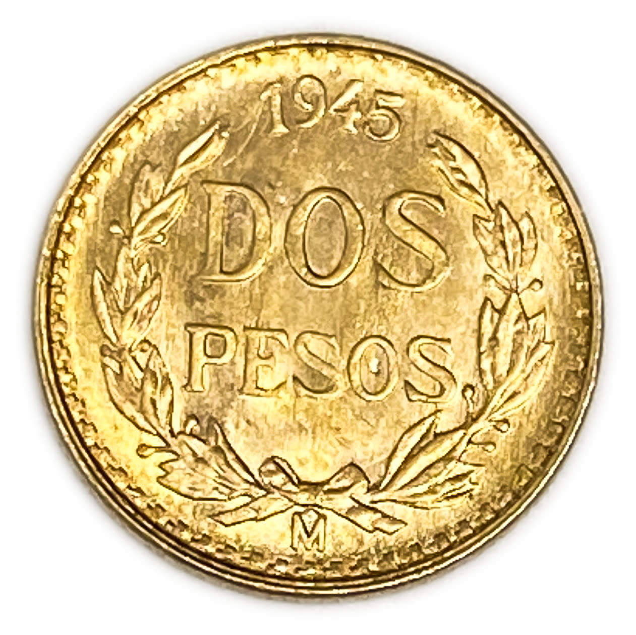 Mwxico - 2 Pesos 1945 - Gold 900, 1.66g, 13mm
Obverse
Mexican eagle eating a snake on ... - 1 0