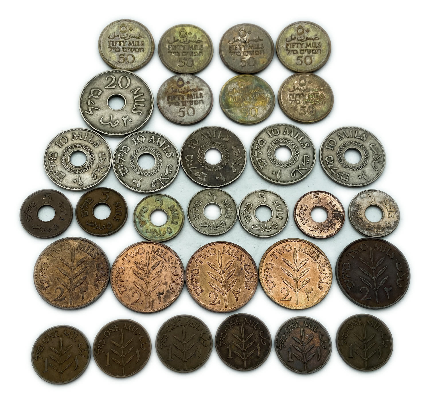 Palestine - Lot of 31 mandate coins - 1, 2 , 5, 10, 20 and 50 Mils, Diffrent years - F-VF
MIL ... - 1 1