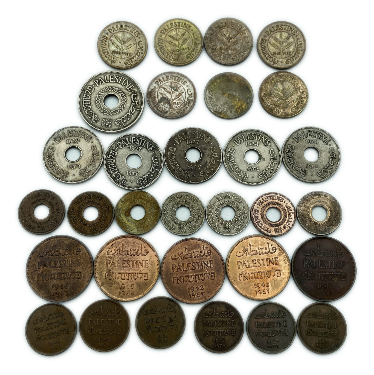 Palestine - Lot of 31 mandate coins - 1, 2 , 5, 10, 20 and 50 Mils, Diffrent years - F-VF
MIL ... - 1 0