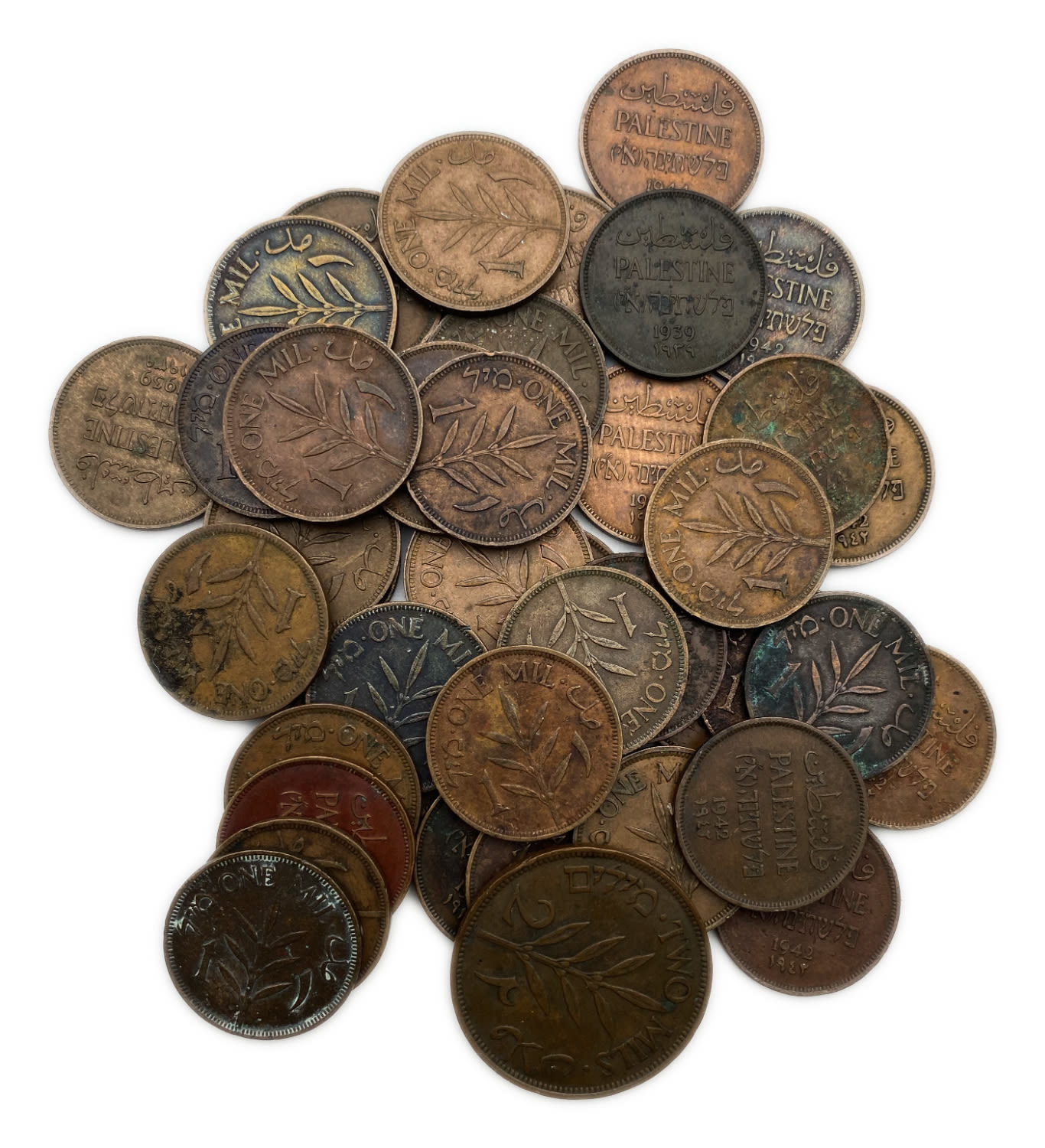 Palestine - Lot of 42 mandate coins - 1 and 2 Mils, Diffrent years - F-VF
MIL, was the Hebrew ... - 1 1