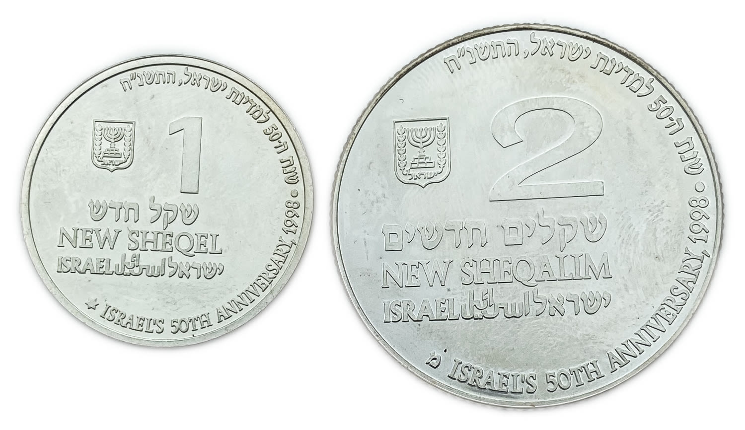 Israel - Pair of coins 50th Anniversary of The State of Israel - Silver 925, 14.4g, 28.8g, 30mm, 38.7mm
... - 1 0