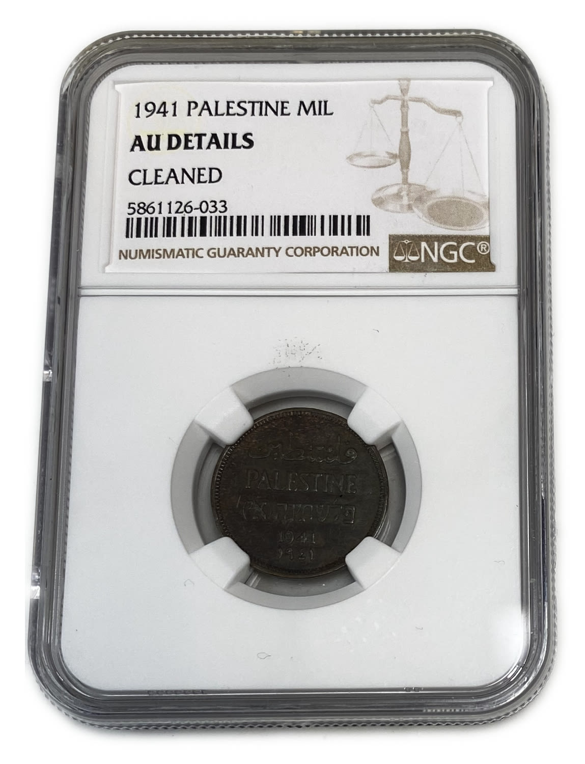 Palestine - 1 MIL 1941 - NGC AU DETAILS
MIL, was the Hebrew name of the coin that was legal in ... - 1 2