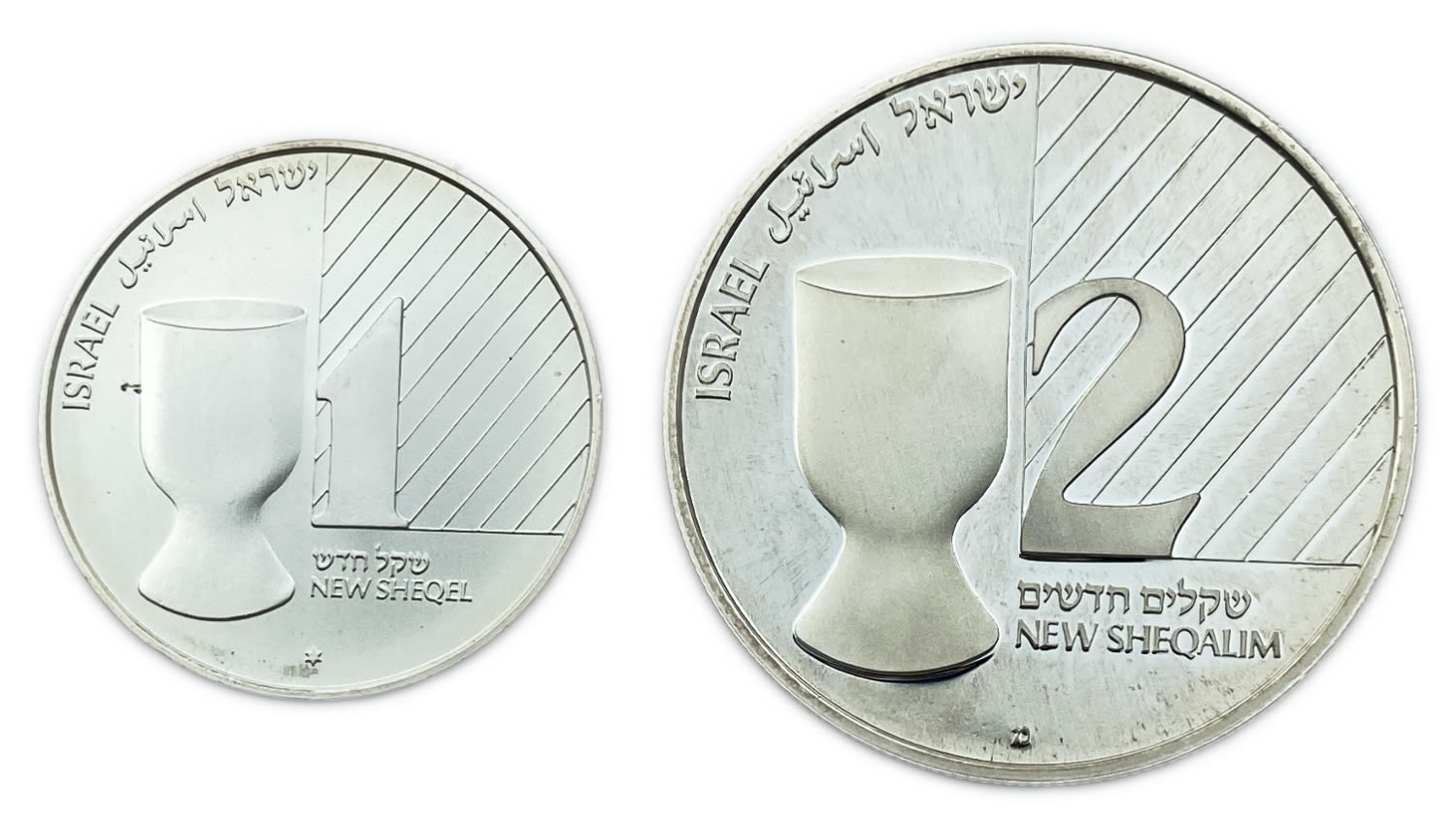 Israel - Pair coins of Kiddush Cup - Silver 925, 14.4g, 28.8g, 30mm, 38.7mm
Judaic Art Coin. 1991 ... - 1 0