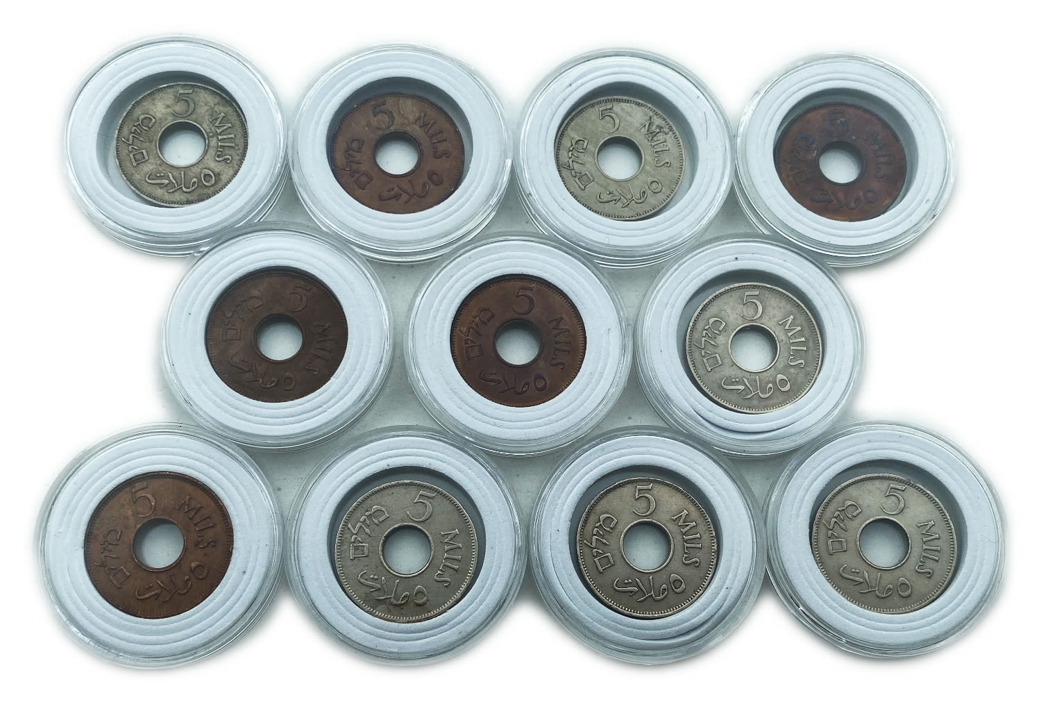 Palestine - Lot of 11 mandate coins - 5 Mils, Diffrent years - F-VF
MIL, was the Hebrew name ... - 1 1