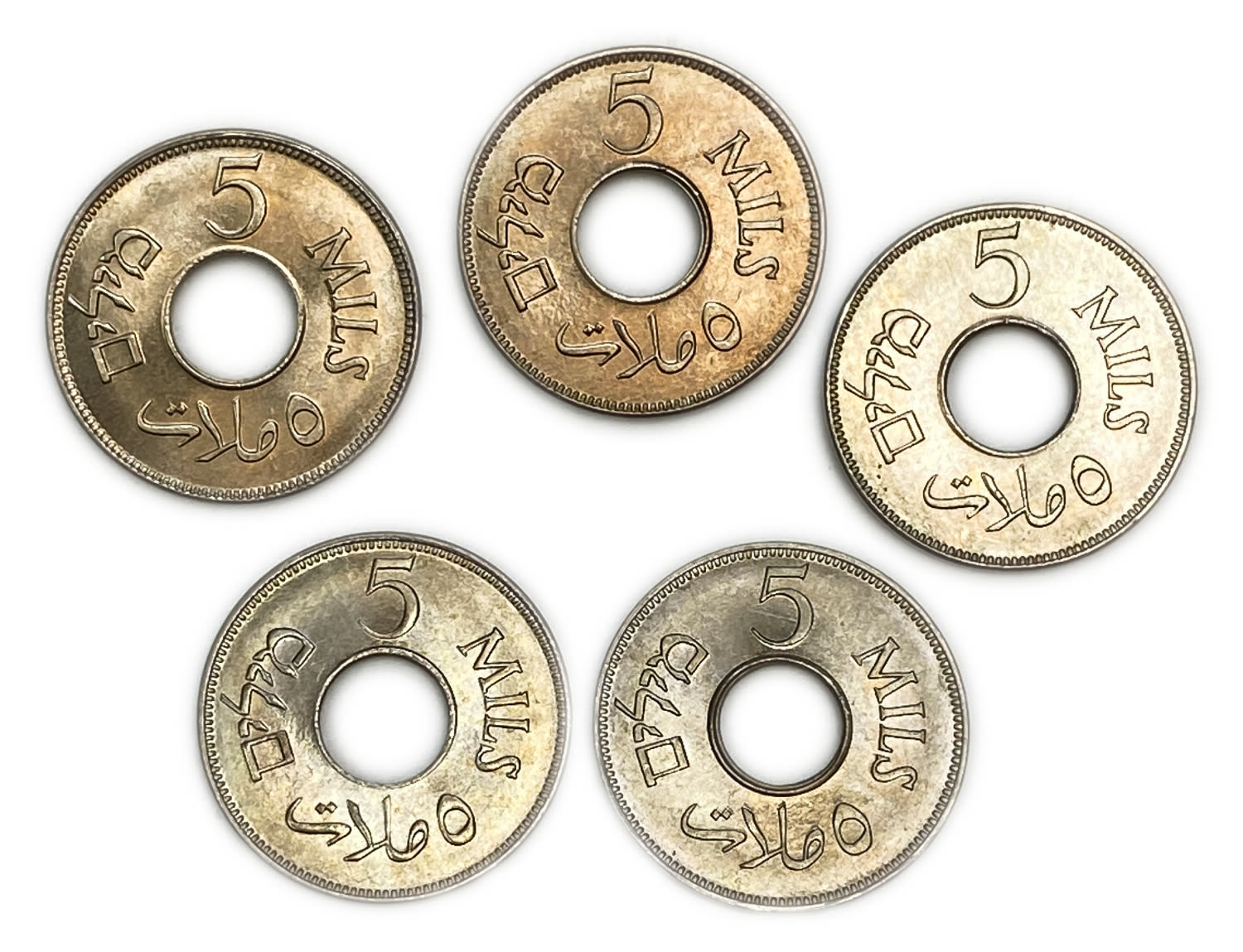 Palestine - Lot of 5 coins, 5 Mils 1927 - UNC - Lot 1
MIL, was the Hebrew name of the coin that was ... - 1 1