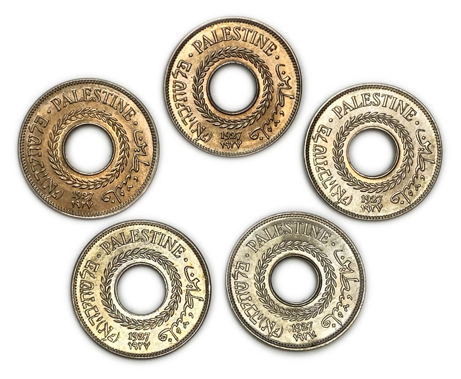 Palestine - Lot of 5 coins, 5 Mils 1927 - UNC - Lot 1
MIL, was the Hebrew name of the coin that was ... - 1 0