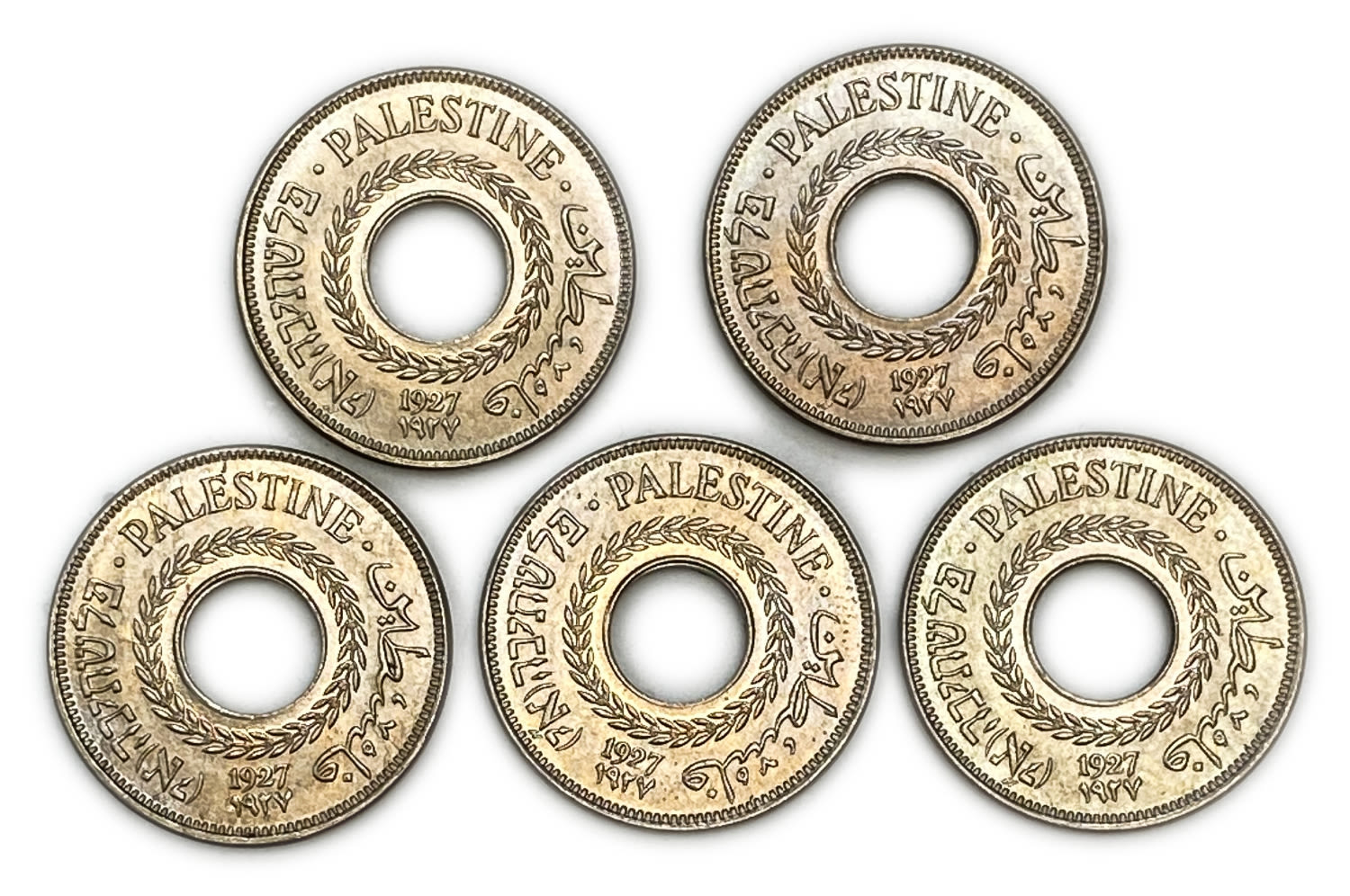 Palestine - Lot of 5 coins, 5 Mils 1927 - UNC - Lot 2
MIL, was the Hebrew name of the coin that was ... - 1 0