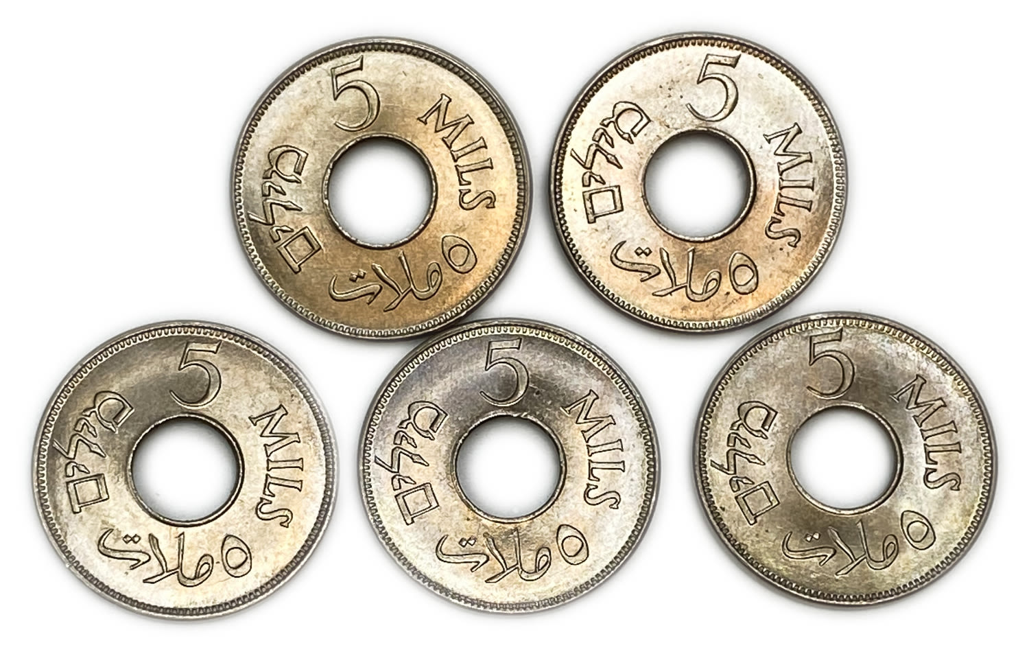 Palestine - Lot of 5 coins, 5 Mils 1927 - UNC - Lot 2
MIL, was the Hebrew name of the coin that was ... - 1 1