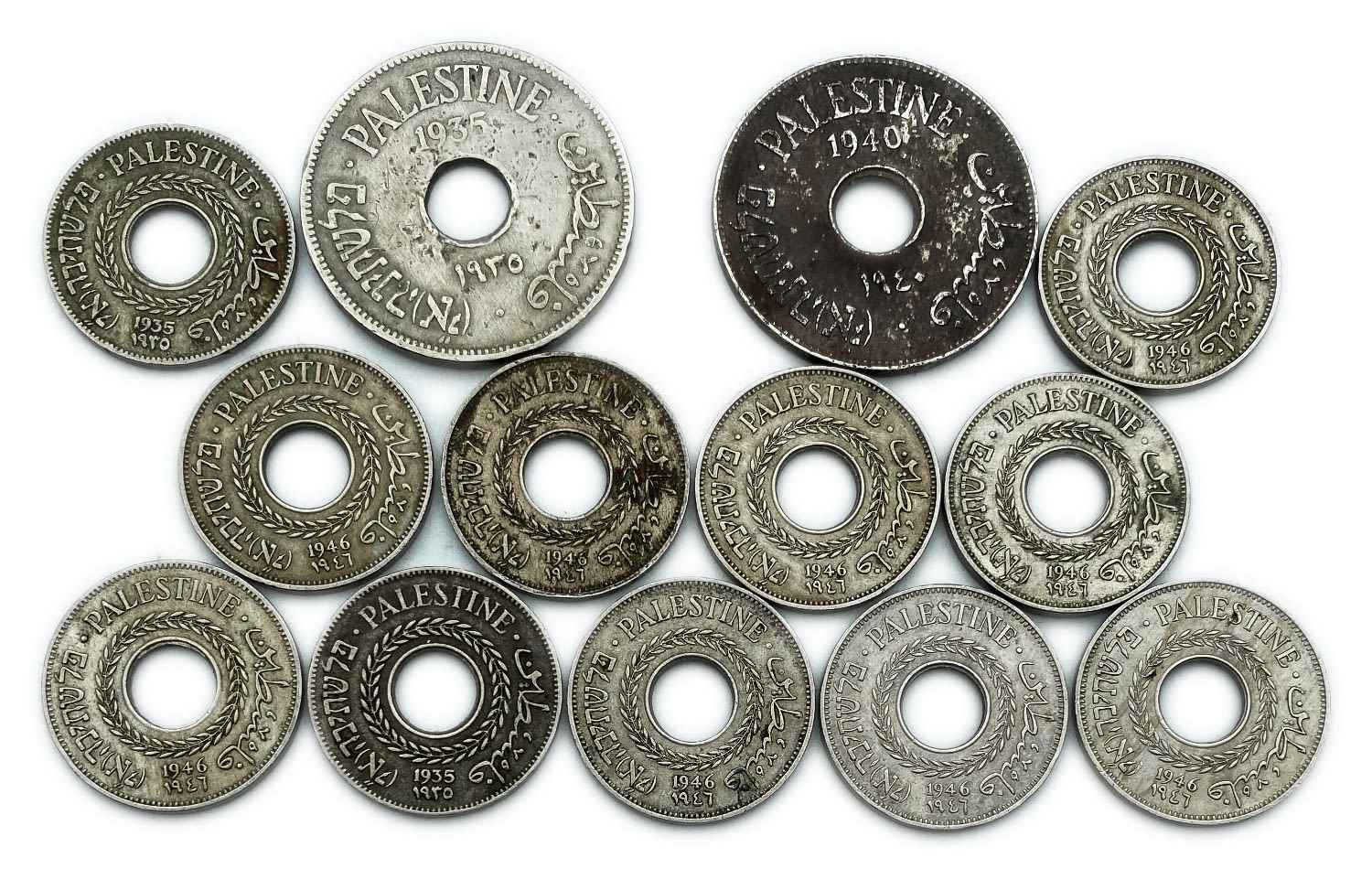 Palestine - Lot of 13 mandate coins - 5, 10 Mils, Diffrent years - F-VF
MIL, was the Hebrew ... - 1 0