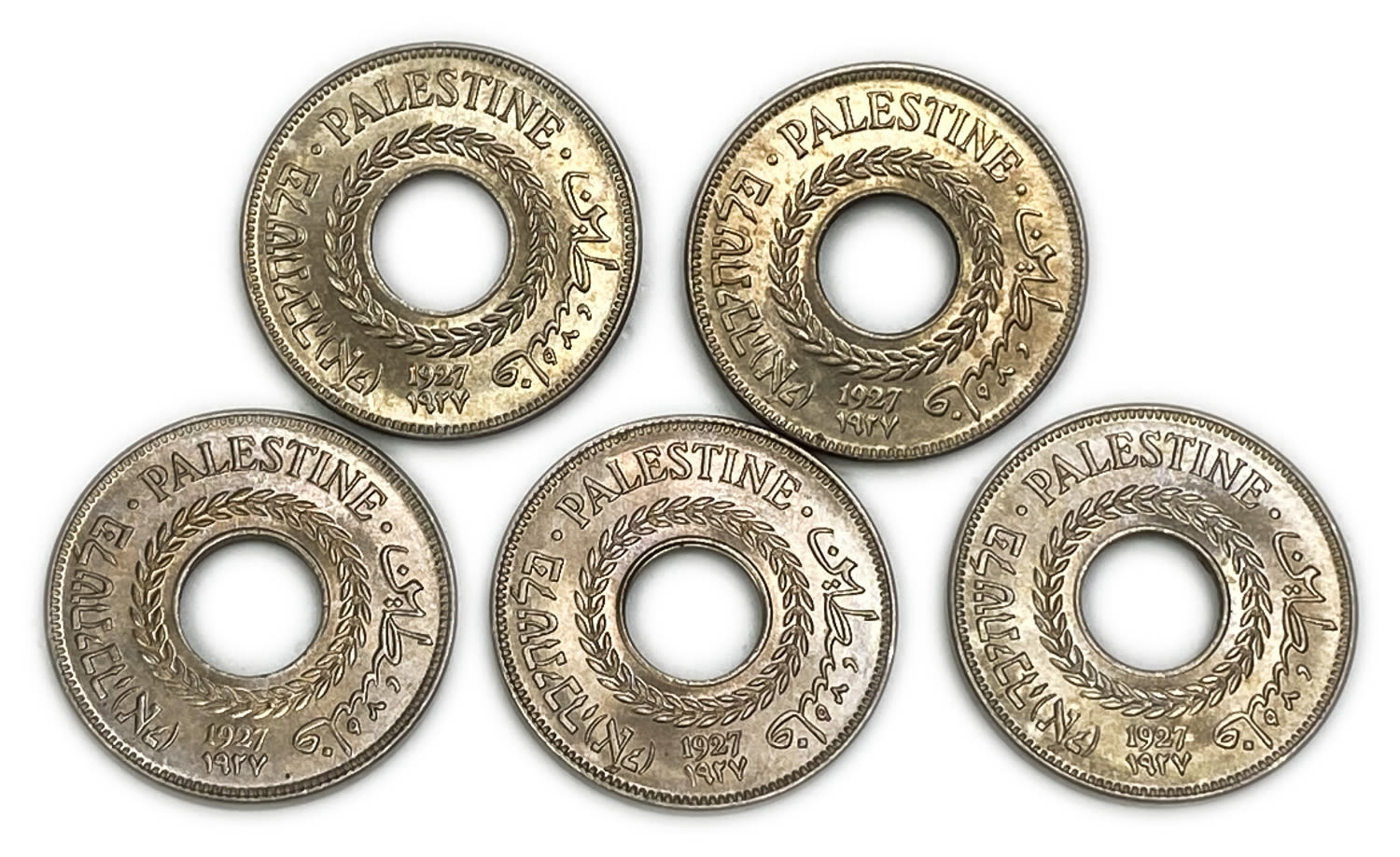 Palestine - Lot of 5 coins, 5 Mils 1927 - UNC - Lot 3
MIL, was the Hebrew name of the coin that was ... - 1 0
