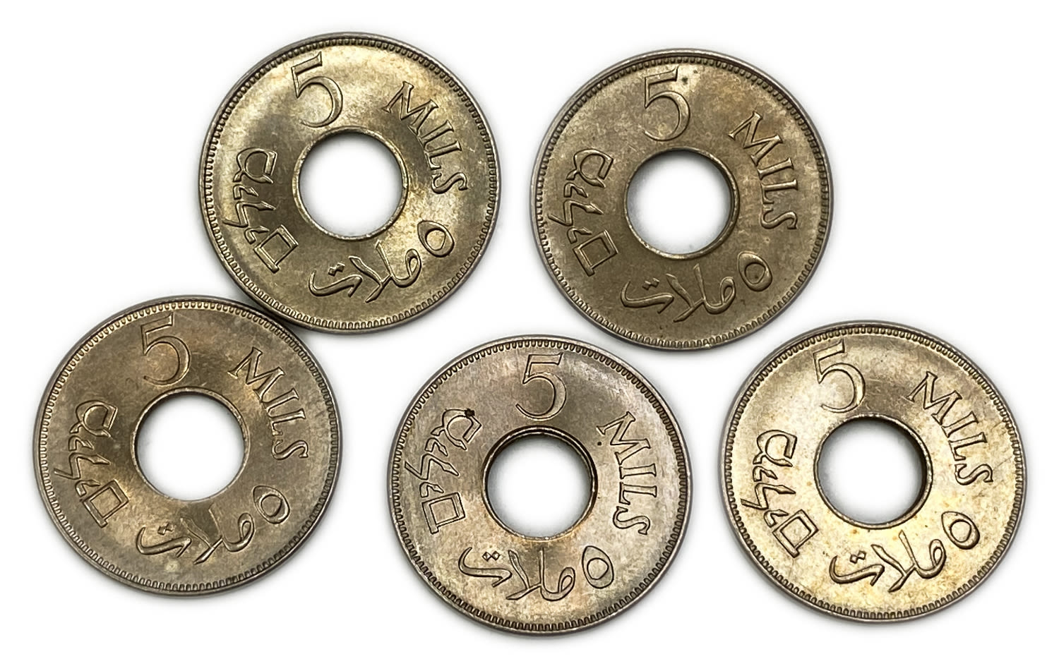 Palestine - Lot of 5 coins, 5 Mils 1927 - UNC - Lot 3
MIL, was the Hebrew name of the coin that was ... - 1 1