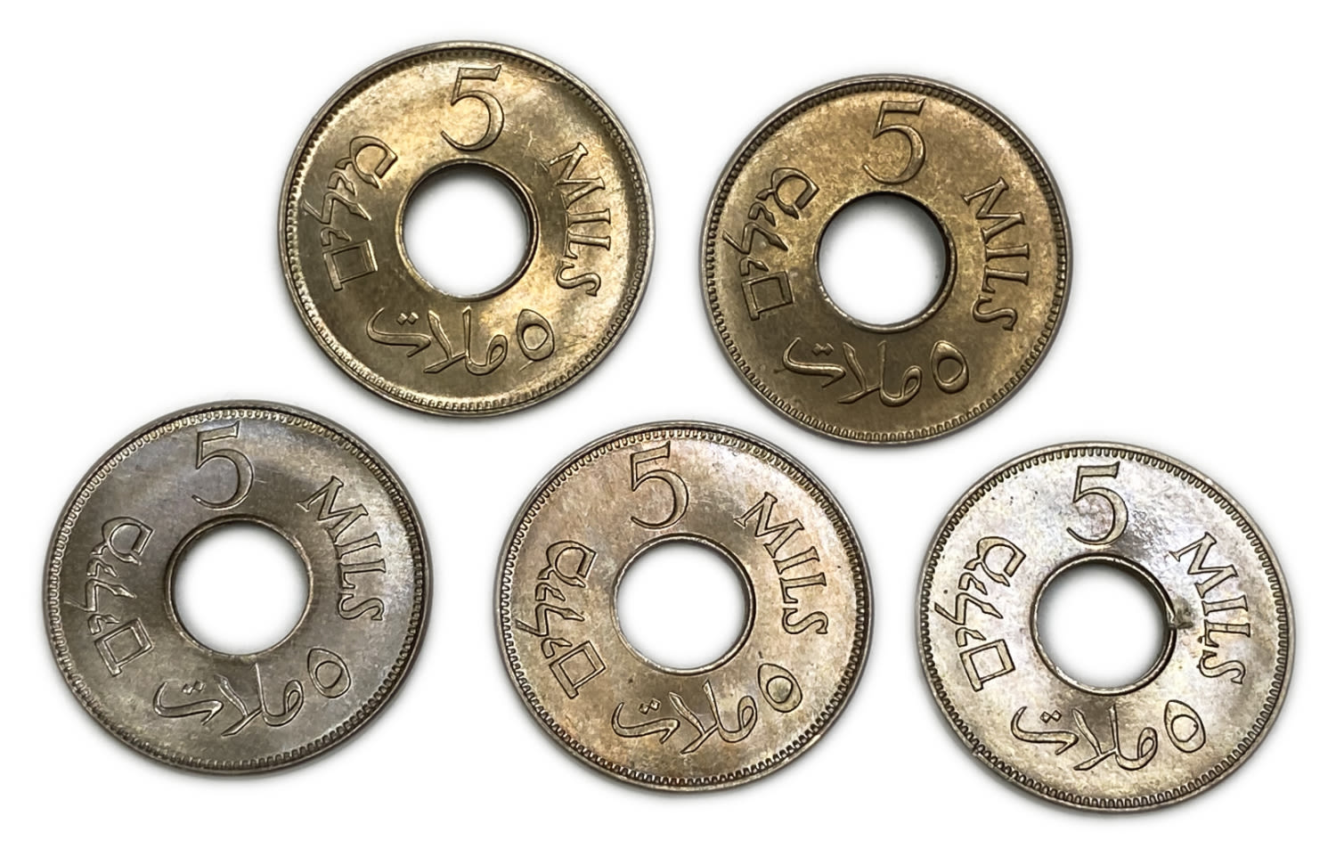 Palestine - Lot of 5 coins, 5 Mils 1927 - UNC - Lot 4
MIL, was the Hebrew name of the coin that was ... - 1 1