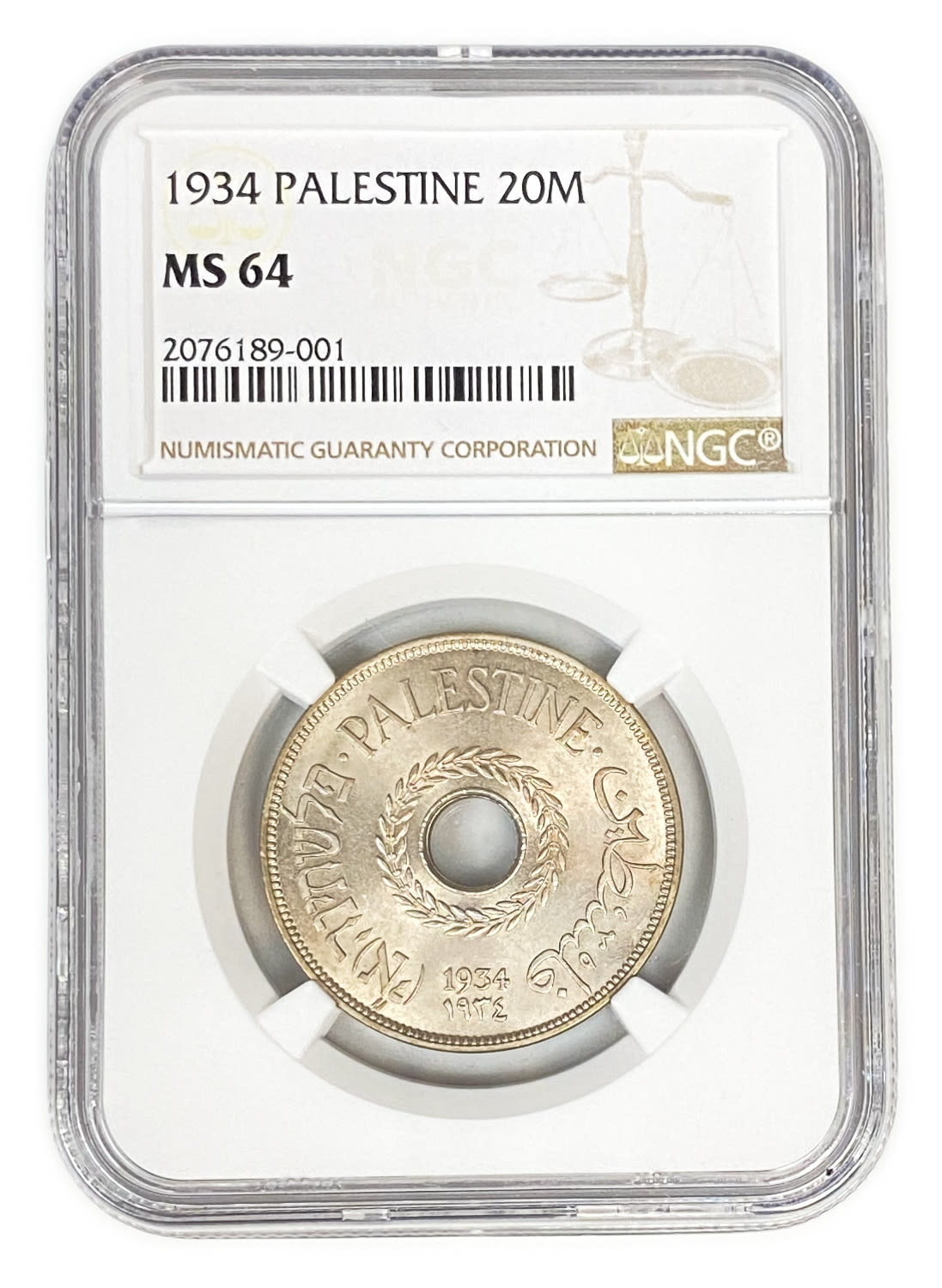 Palestine - 20 Mils 1934 - NGC 64 - UNC - Very Rare - Full luster
The year with the second lowest ... - 1 2