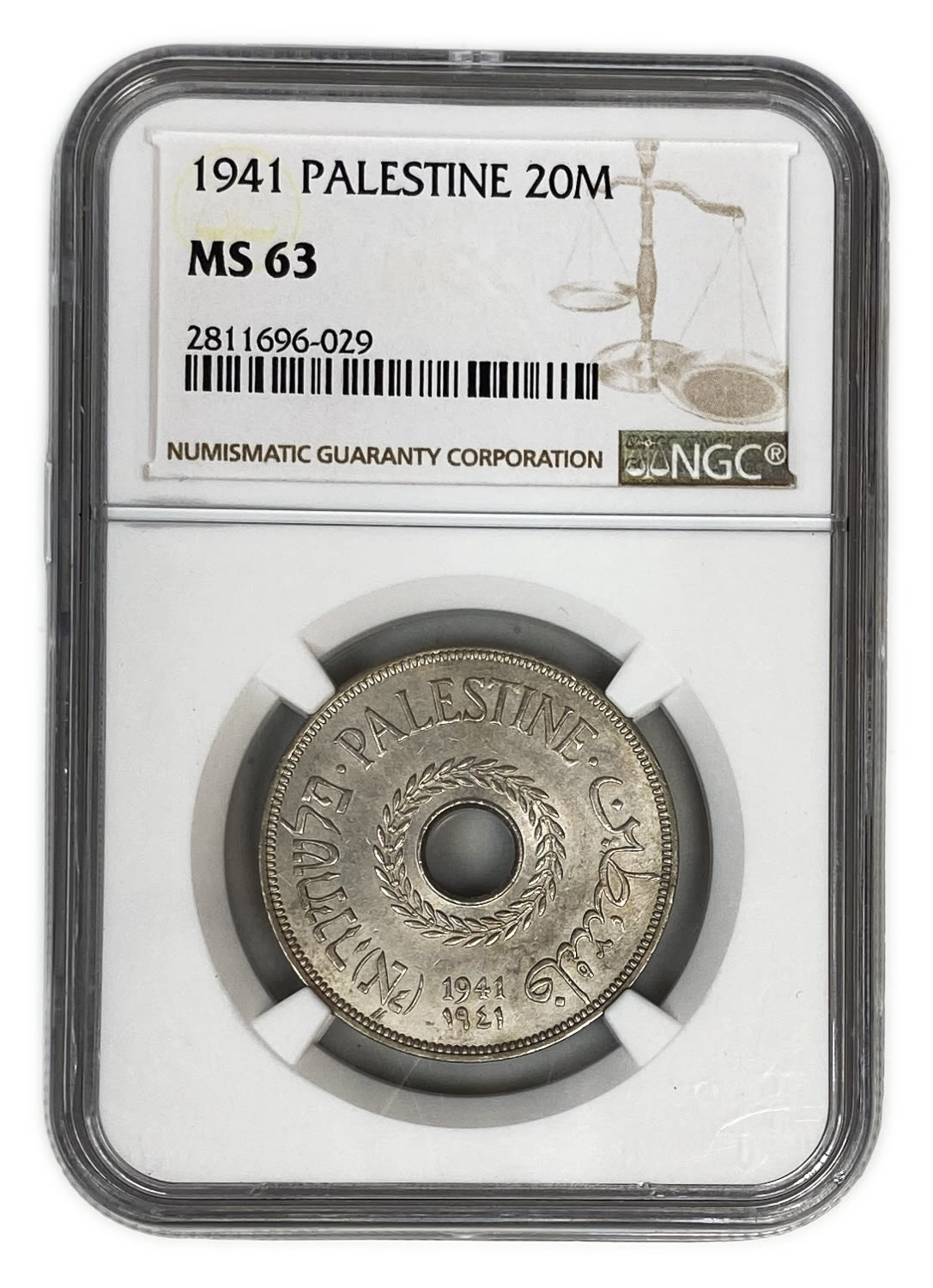 Palestine - 20 Mils 1941 - NGC 63 - UNC - RARE
The coin with the lowest mintage from all the 59 coins ... - 1 2