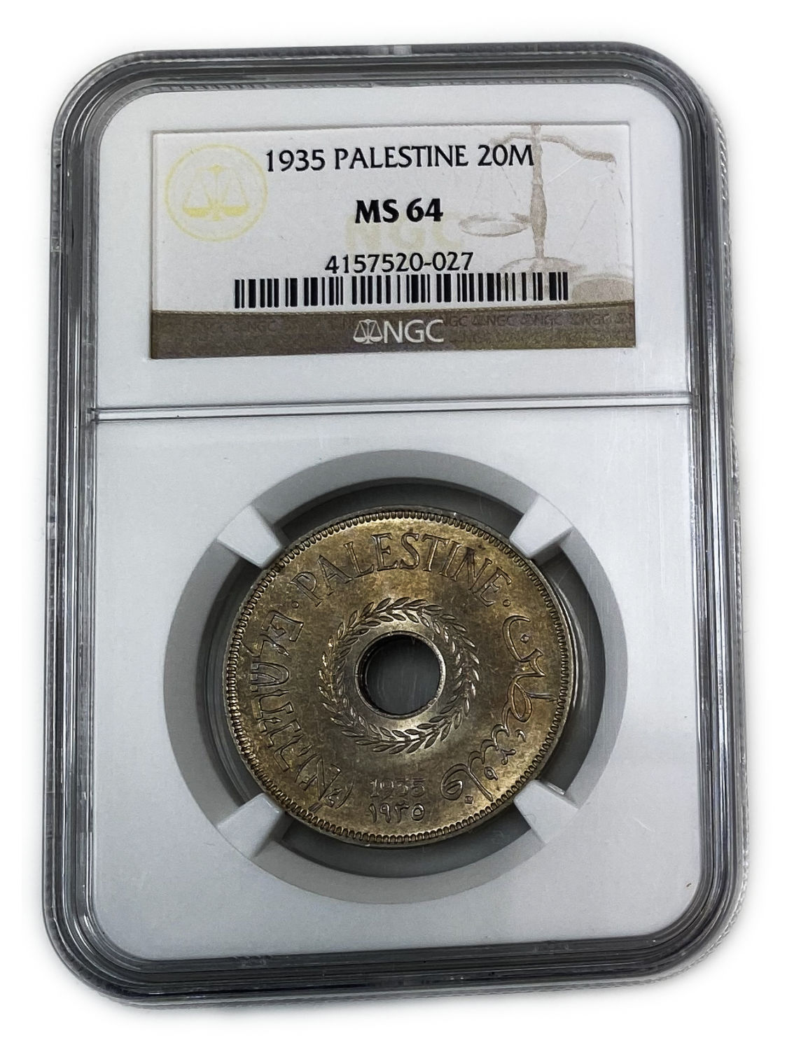 Palestine - 20 Mils 1935 - NGC MS 64 - Rare in this high level
There are only 5 coins ... - 1 2