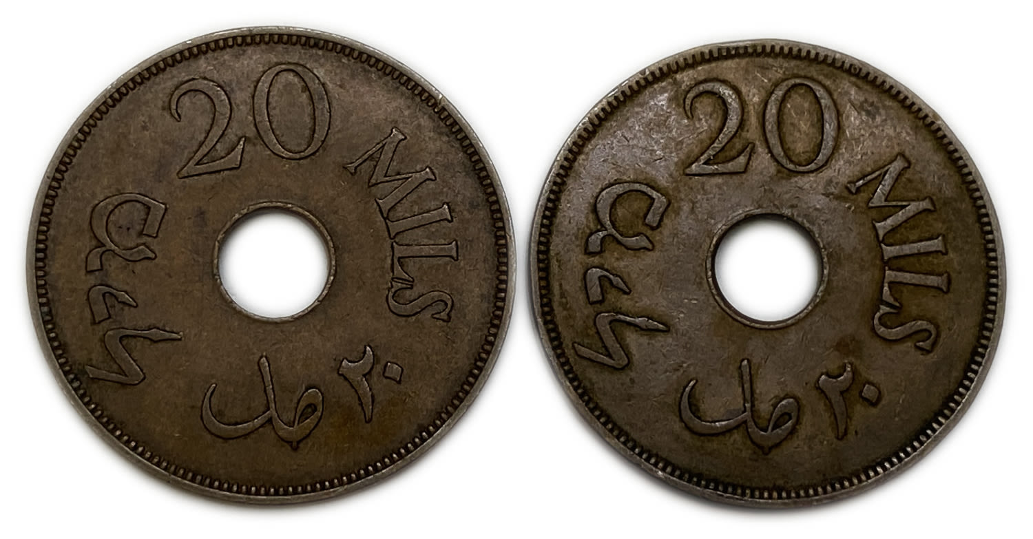 Palestine - Pair coins of 20 Mils 1944 - VF-XF
MIL, was the Hebrew name of the coin that was legal in ... - 1 1