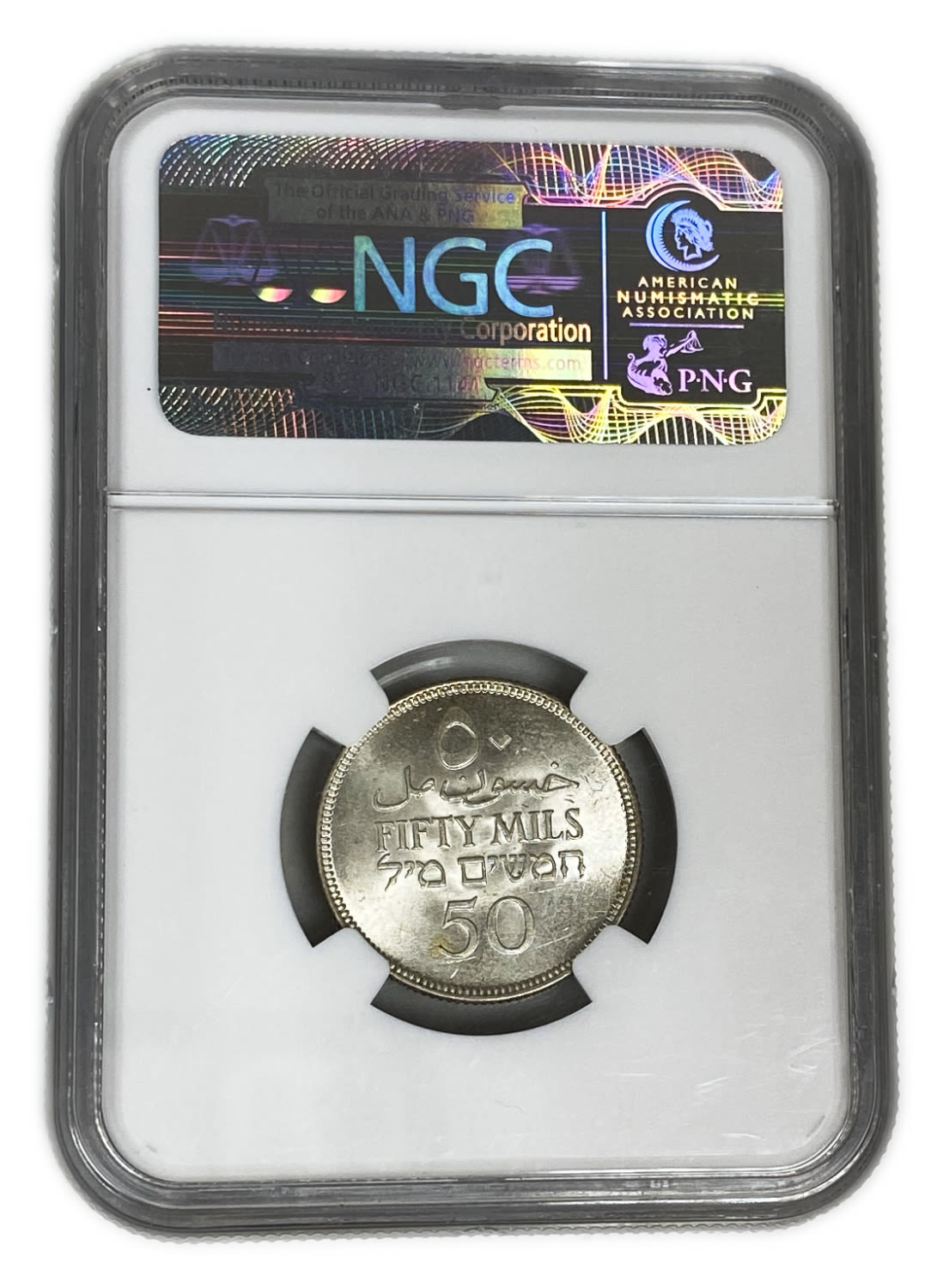 Palestine - 50 Mils 1933 - NGC 65 - UNC - Very High Grade
Mil was the Hebrew name of the coin ... - 1 3