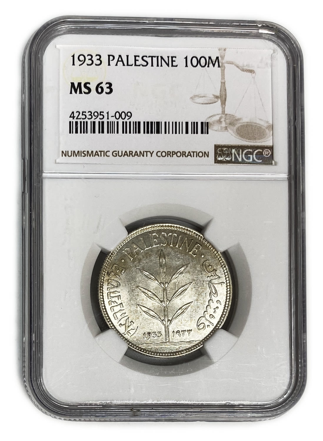 Palestine - 100 Mils 1933 - NGC MS 63 - Very high grade, Key date
Mil, was the Hebrew name of the ... - 1 2