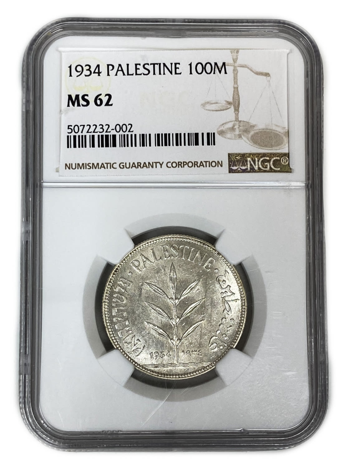 Palestine - 100 Mils 1934 - NGC MS62 - High grade - Very Rare
Mil, was the Hebrew name of the coin ... - 1 2