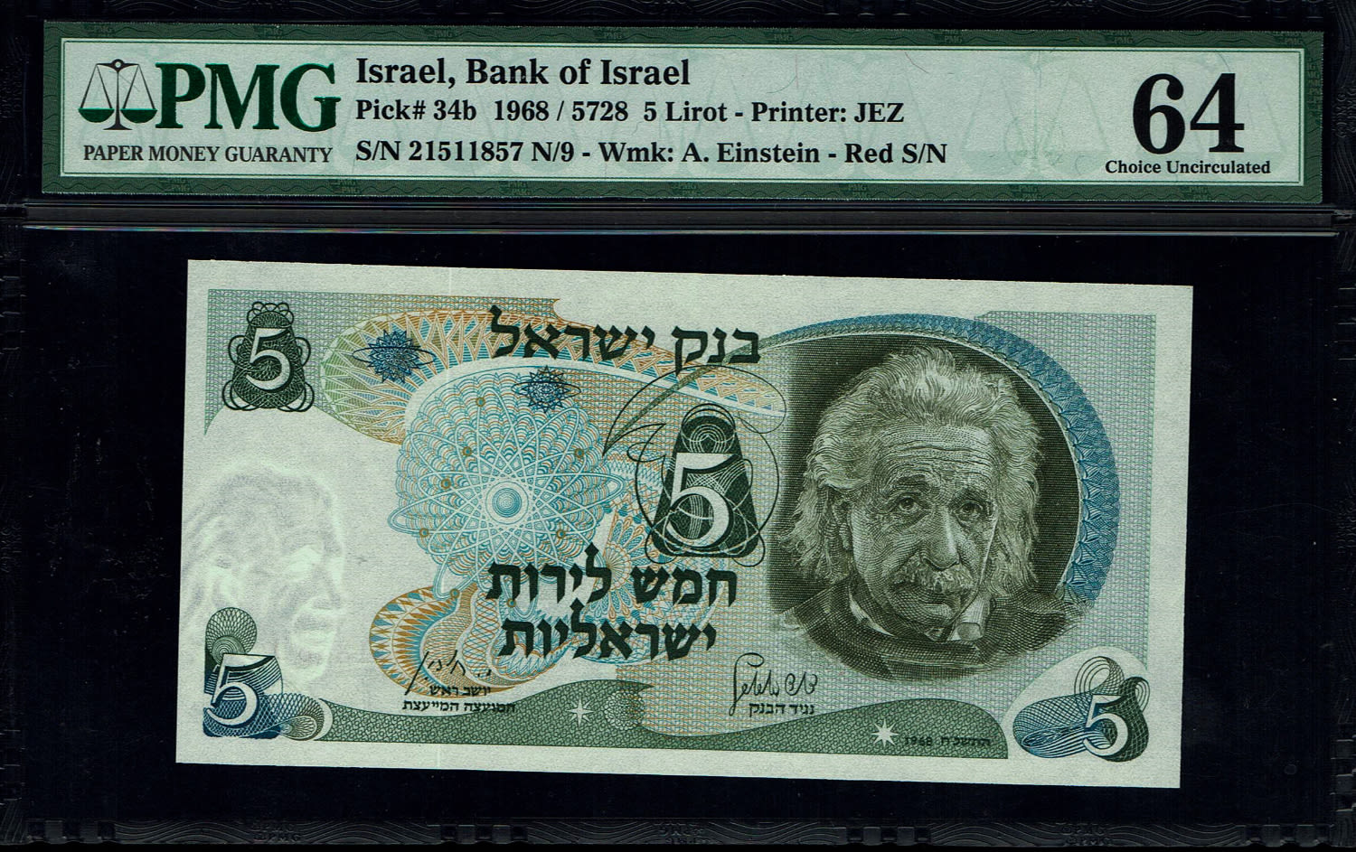 Israel - 5 Pounds 1968 - PMG 64 - Red Serial Number - Printing Error, water mark moved
The personal ... - 1 0