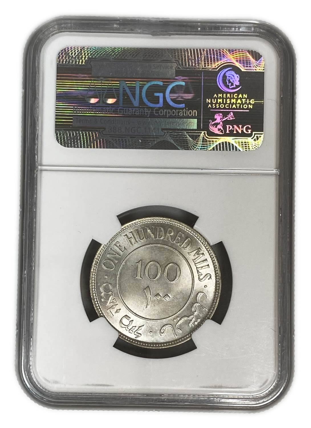 Palestine - 100 Mils 1939 - NGC 65 - The highest graded of both of the leading grading companies
Mil ... - 1 3