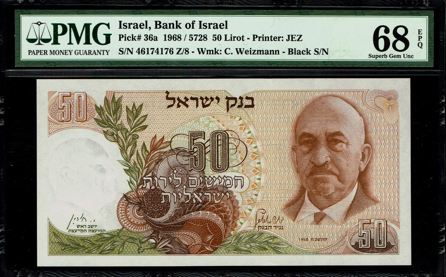 Israel - 50 Pounds 1968 - Black Serial Number - PMG 68 EPQ
The personal series replaced the ... - 1 0