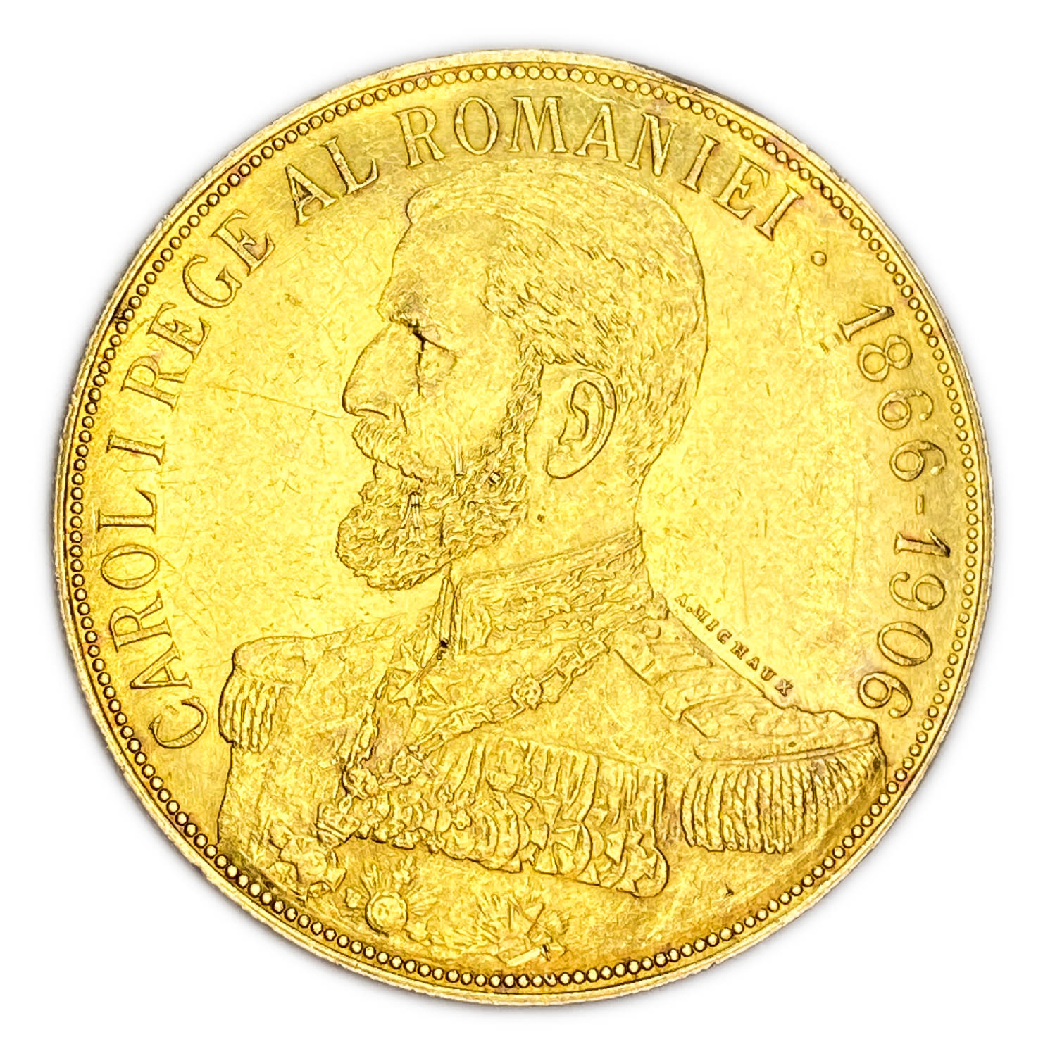 Romania - 50 Lei 1906 - Carol I Reign of Carol I - Rare - Gold 900, 16.1g, 35mm
Mintage: 28 ... - 1 0
