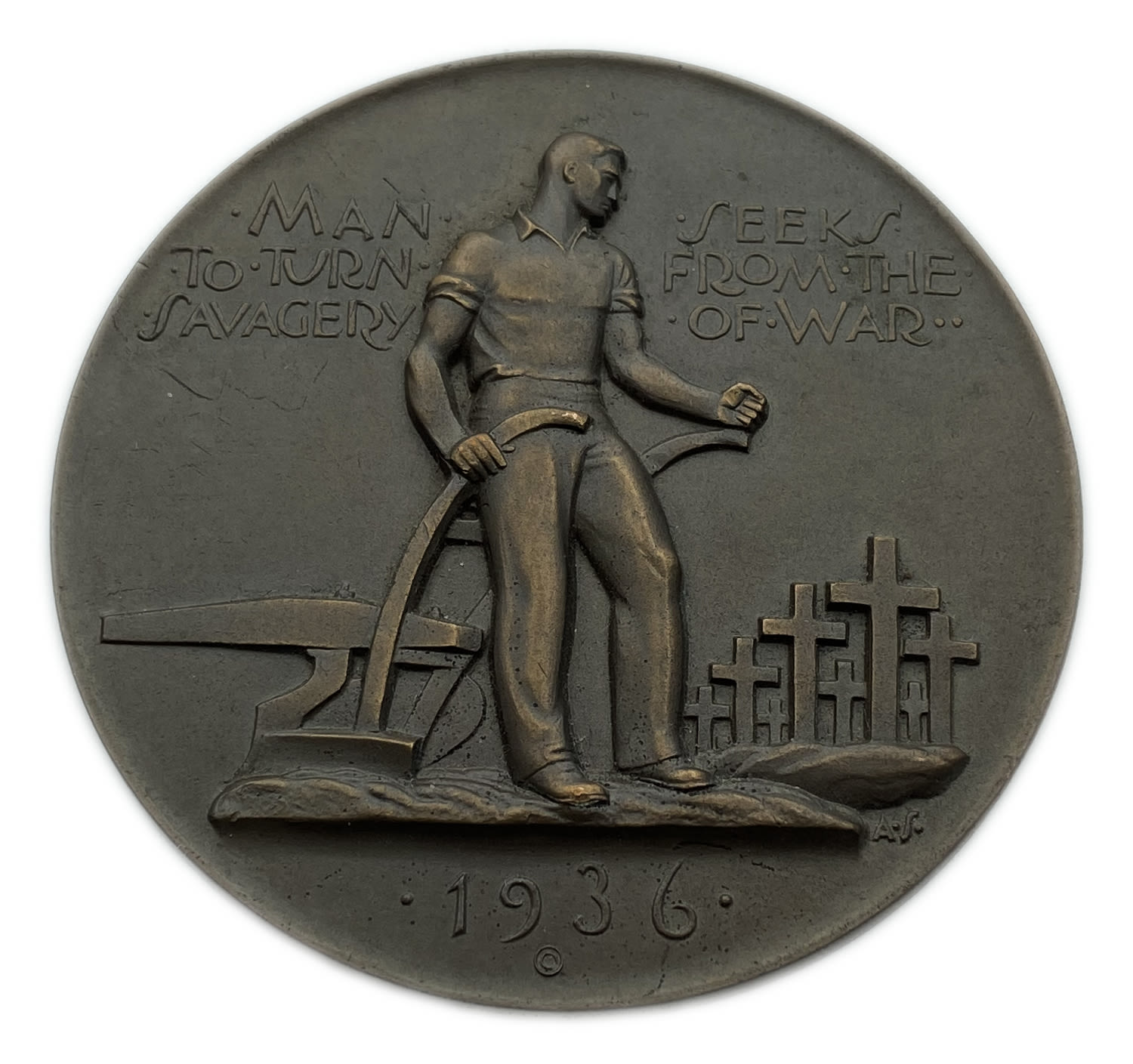 USA - Society Of Medalists Medal Savagery of War Hope of Peace 14th Issue by Albert Stewart - 72.5mm ... - 1 0