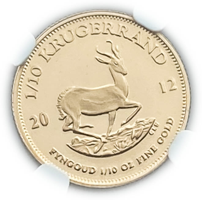 South Africa - 1/10 Ounce Krugerrand - NGC MS 70 ULTRA CAMEO - Gold 917, 3.39g, 16.5mm
Obverse ... - 1 1