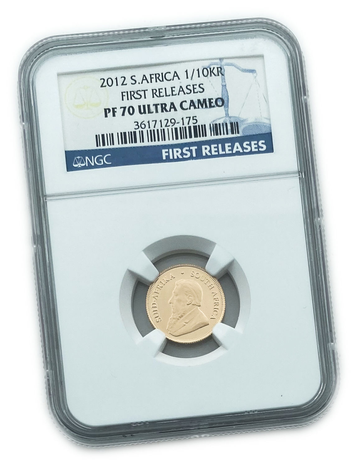 South Africa - 1/10 Ounce Krugerrand - NGC MS 70 ULTRA CAMEO - Gold 917, 3.39g, 16.5mm
Obverse ... - 1 2