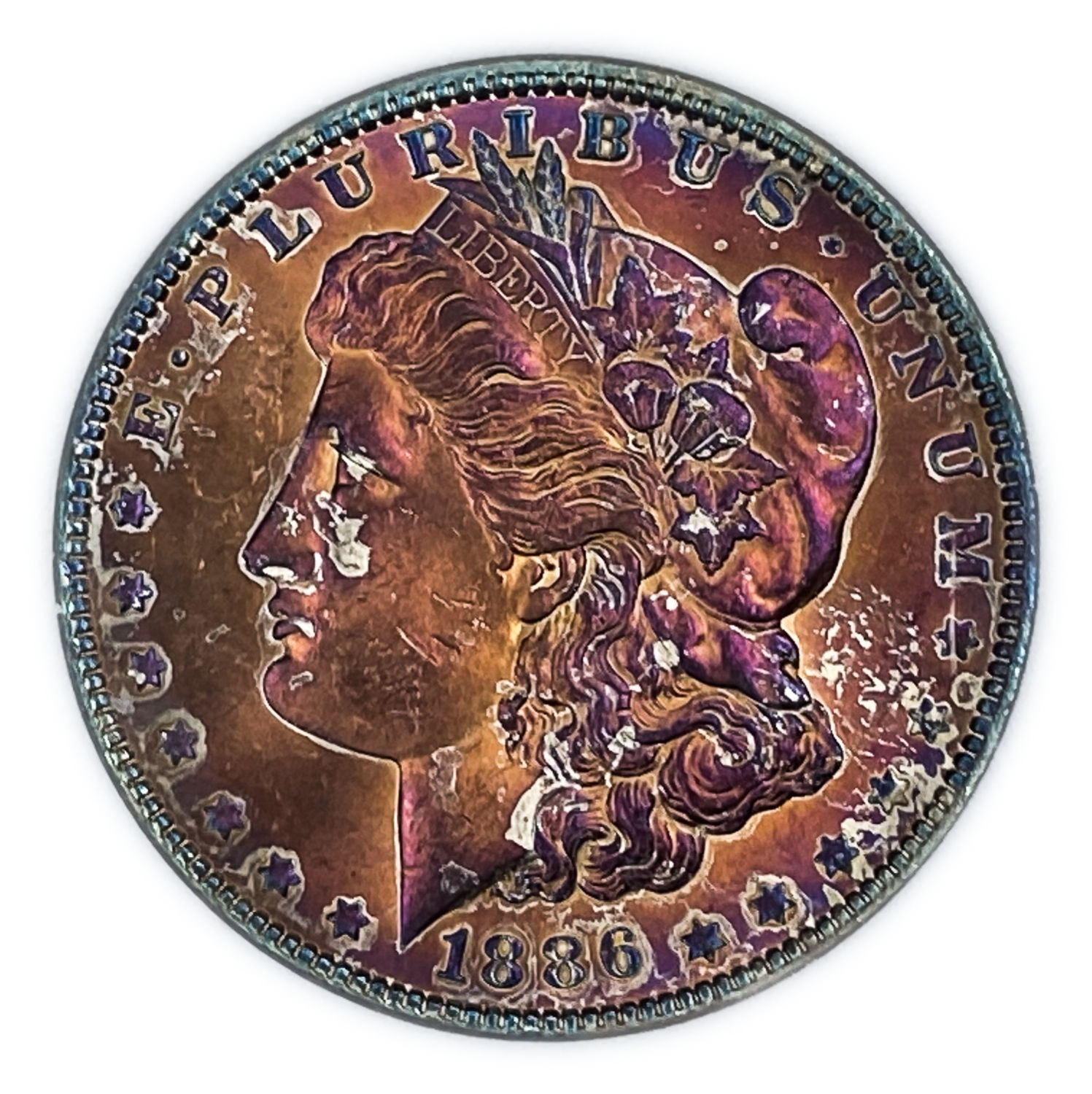 USA - Pair of coins 1 Morgan Dollar 1886 - UNC - The source of the color of the ocins is unknowned - Silver ... - 1 3