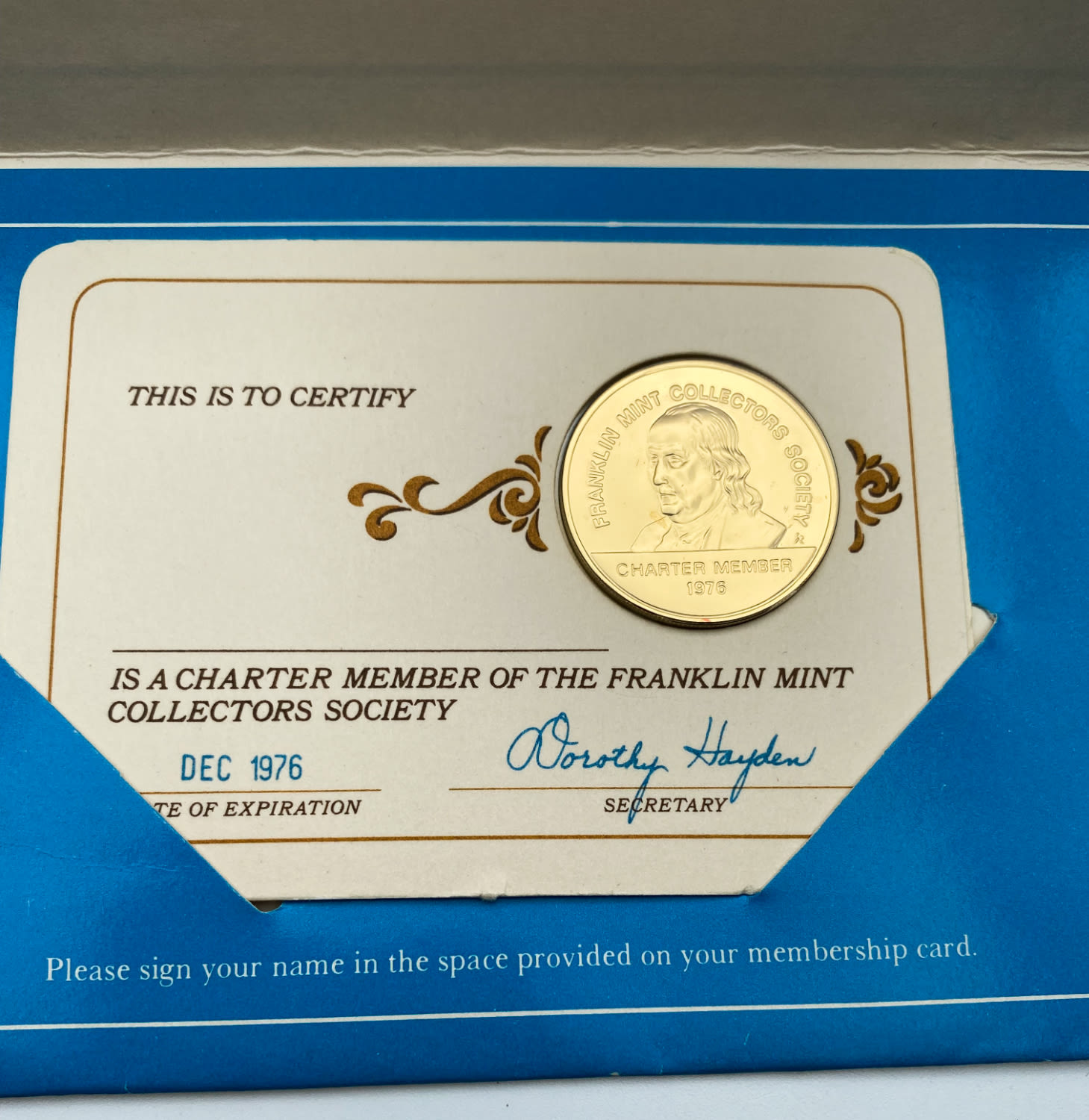 USA - Franklin Mint Collector's Society Member Silver Coin Token card sealed - 1976 - Silver 925 with gold 999 ... - 1 0
