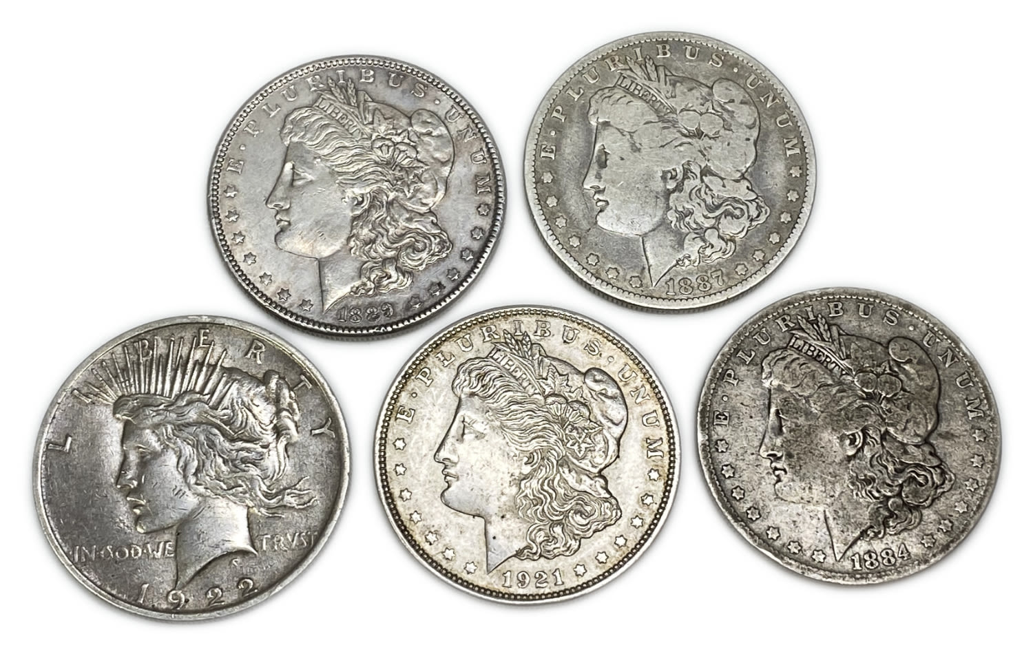 USA - Lot of 5 coins, 1 Morgan and Liberty Dollar 1884, 1887, 1889, 1921, 1922 - F-XF - Silver
The ... - 1 0