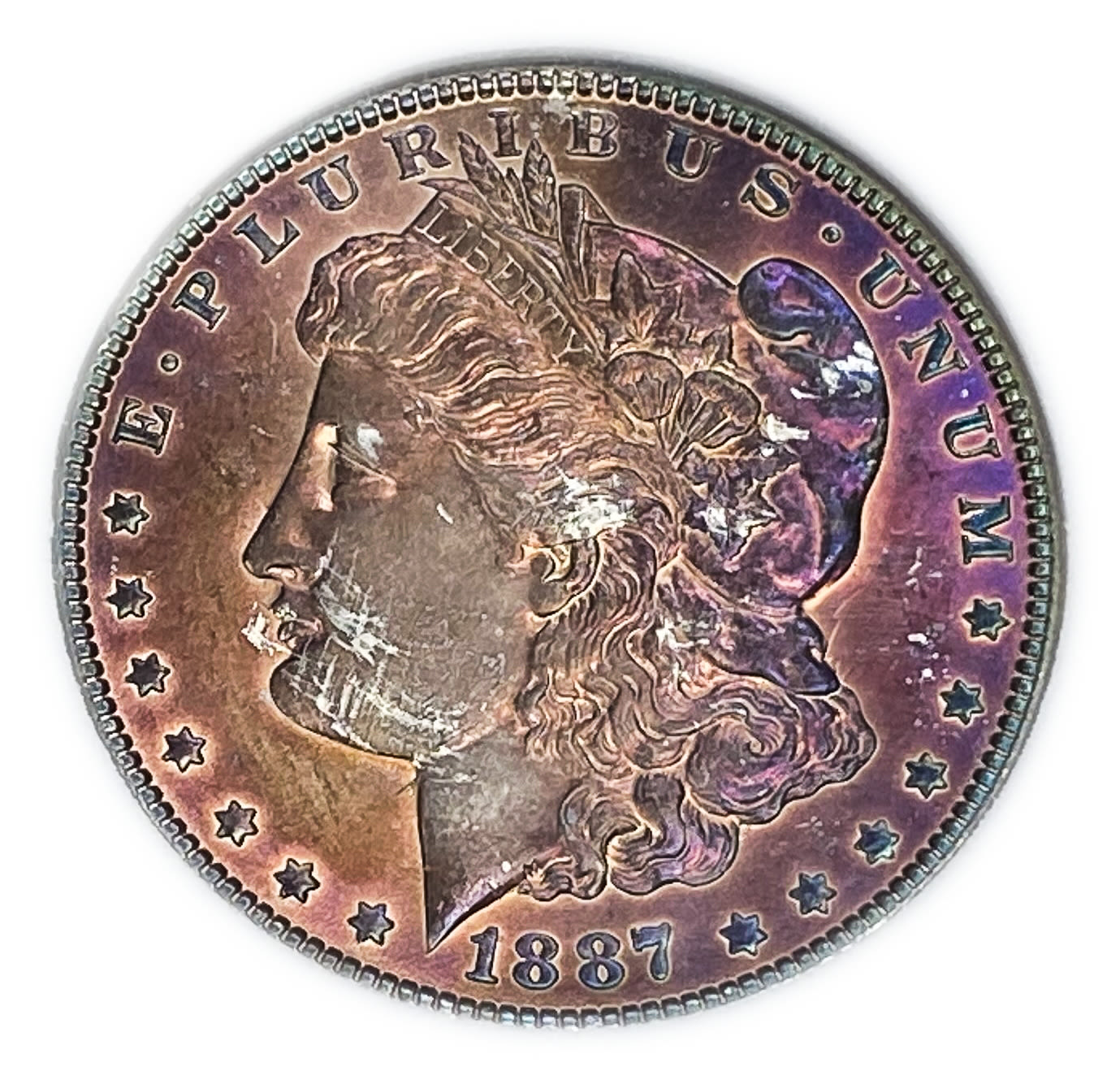 USA - Lot of 3 coins, 1 Morgan Dollar 1887 - UNC - The source of the color of the ocins is unknowned - Silver ... - 1 3