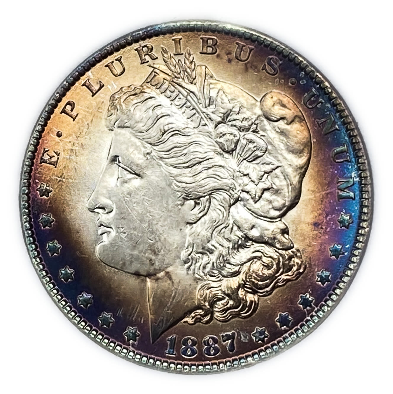 USA - Lot of 3 coins, 1 Morgan Dollar 1887 - UNC - The source of the color of the ocins is unknowned - Silver ... - 1 5