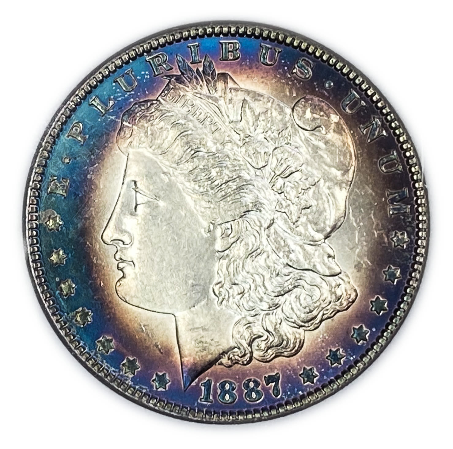 USA - Lot of 3 coins, 1 Morgan Dollar 1887 - UNC - The source of the color of the ocins is unknowned - Silver ... - 1 1