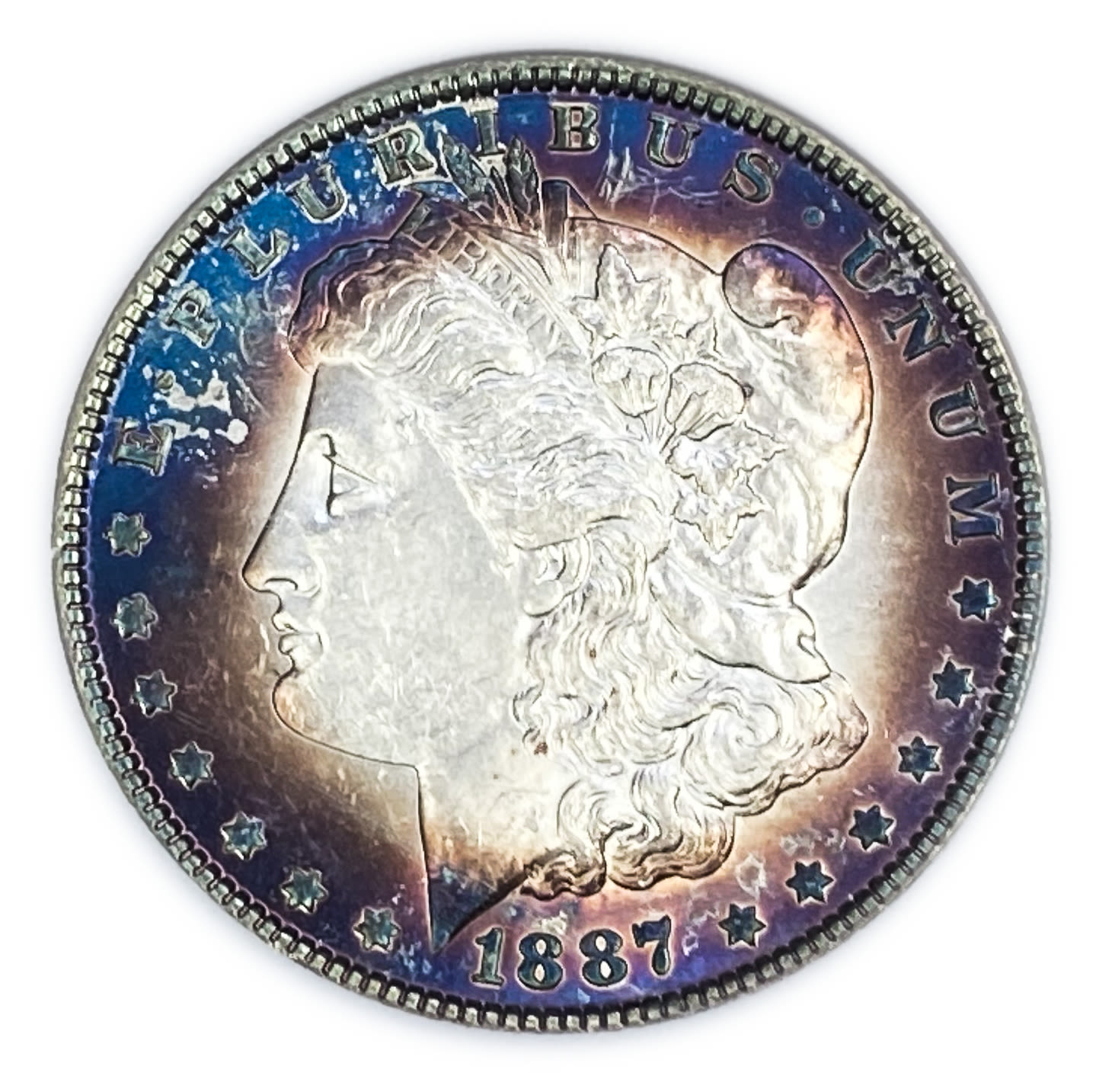 USA - Lot of 2 coins 1 Morgan Dollar 1887 - UNC - The source of the color of the ocins is unknowned - Silver ... - 1 1