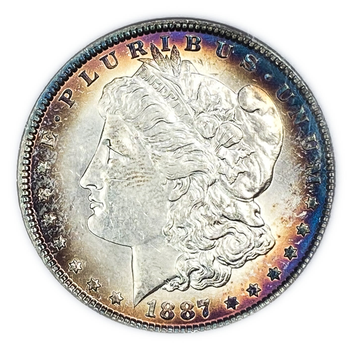USA - Lot of 2 coins 1 Morgan Dollar 1887 - UNC - The source of the color of the ocins is unknowned - Silver ... - 1 3