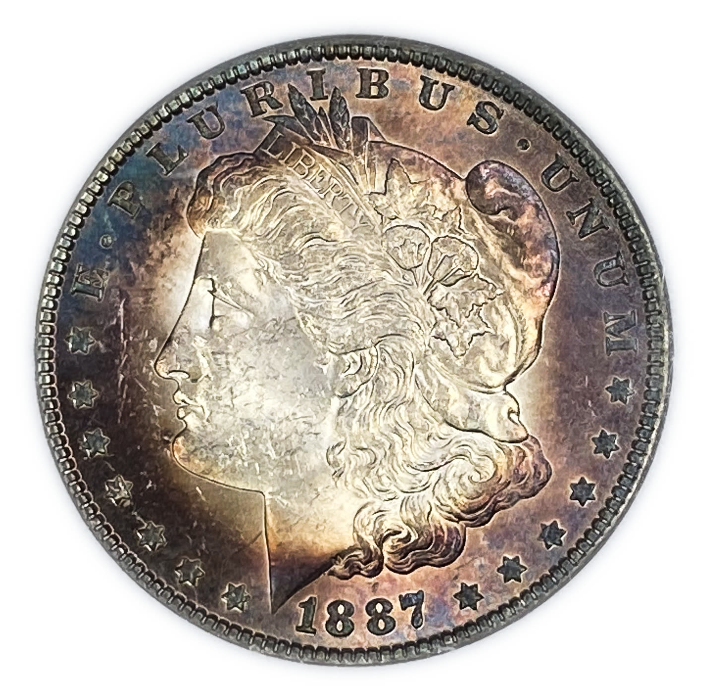 USA - Lot of 2 coins 1 Morgan Dollar 1887 - UNC - The source of the color of the ocins is unknowned - Silver ... - 1 1