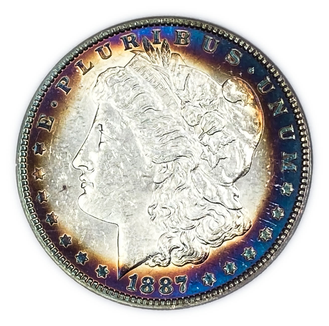 USA - Lot of 2 coins 1 Morgan Dollar 1887 - UNC - The source of the color of the ocins is unknowned - Silver ... - 1 3