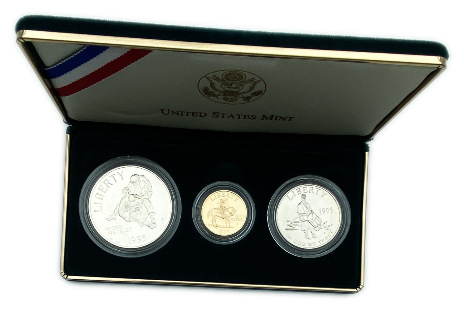 USA - 3 coins set - Civil war battlefield commemorative coins 1995 - 5 Dollars, Gold 900, 8.539g. 1 Dollar, silver ... - 1 0