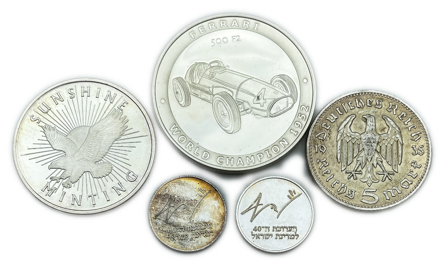 World - Lot of 5 world coins from different countries, silver - Lot No. 1 - 1 0